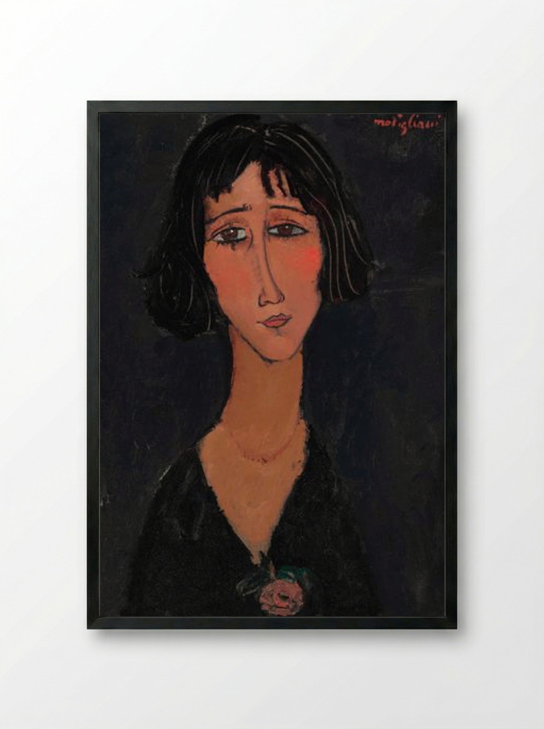 Jeune femme à la rose (Margherita) - Amedeo Modigliani - Framed Print Black