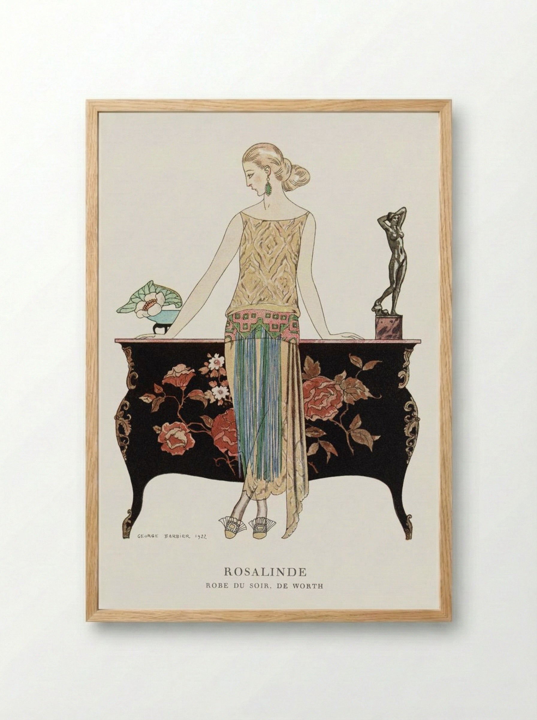 Rosalinde, Robe du Soir, de Worth - George Barbier - Framed Print Wood