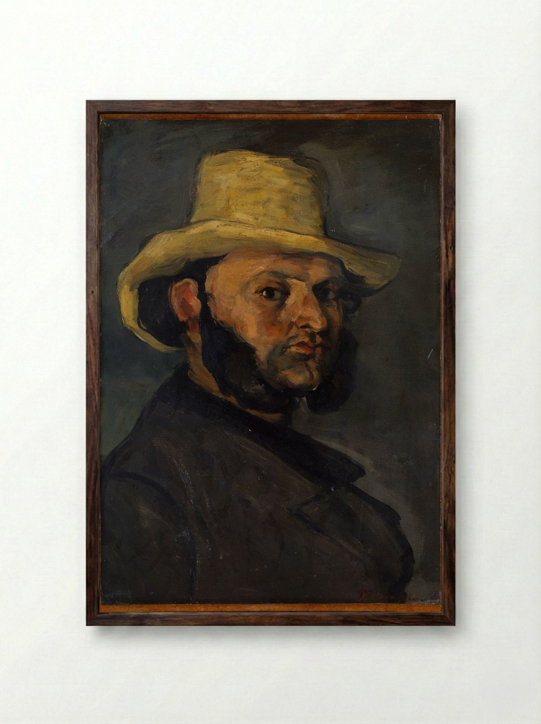Gustave Boyer (b. 1840) in a Straw Hat - Paul Cézanne - Framed Print Dark Wood