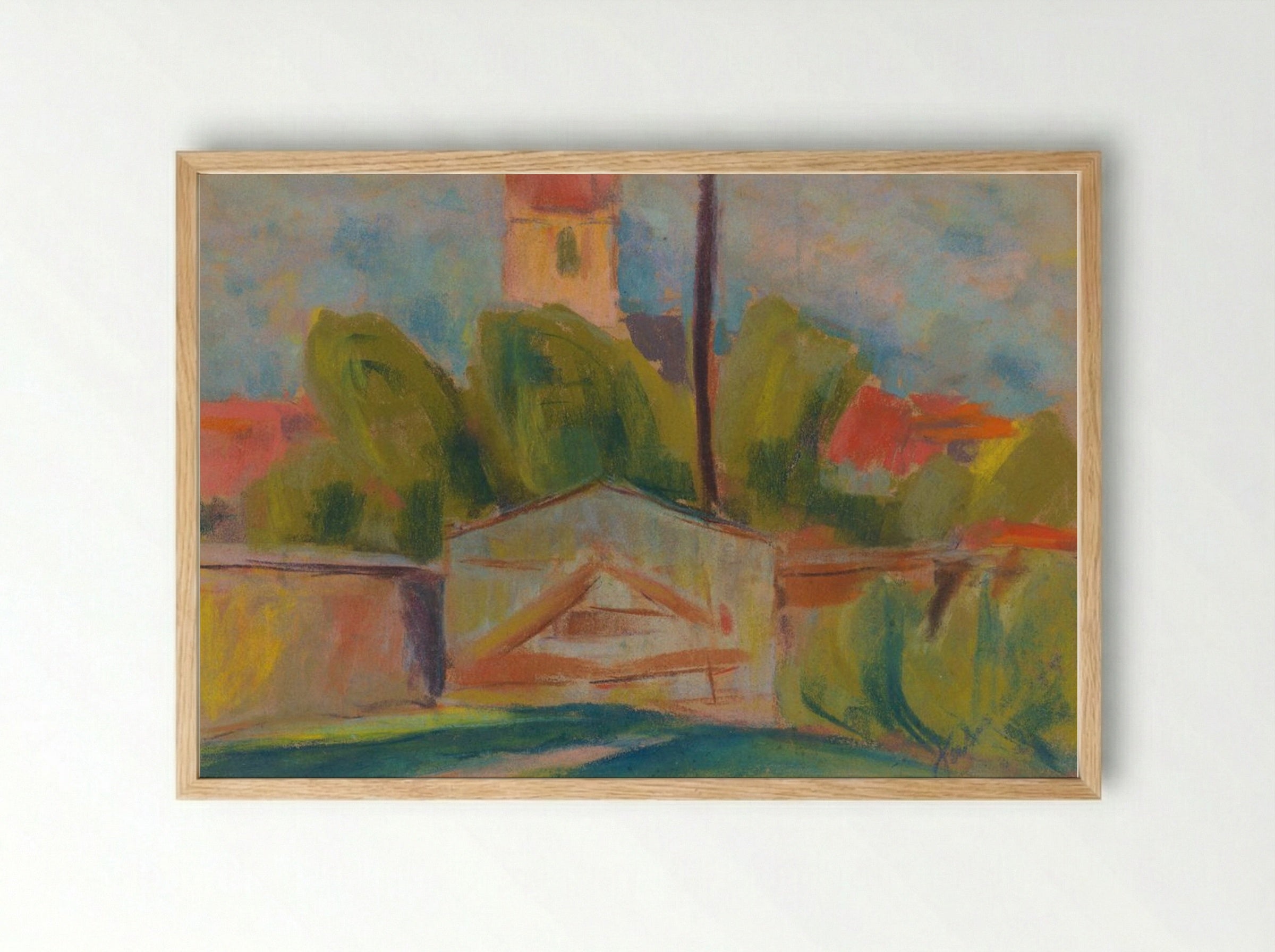 Village with a Church - Zolo Palugyay - Framed Print Wood