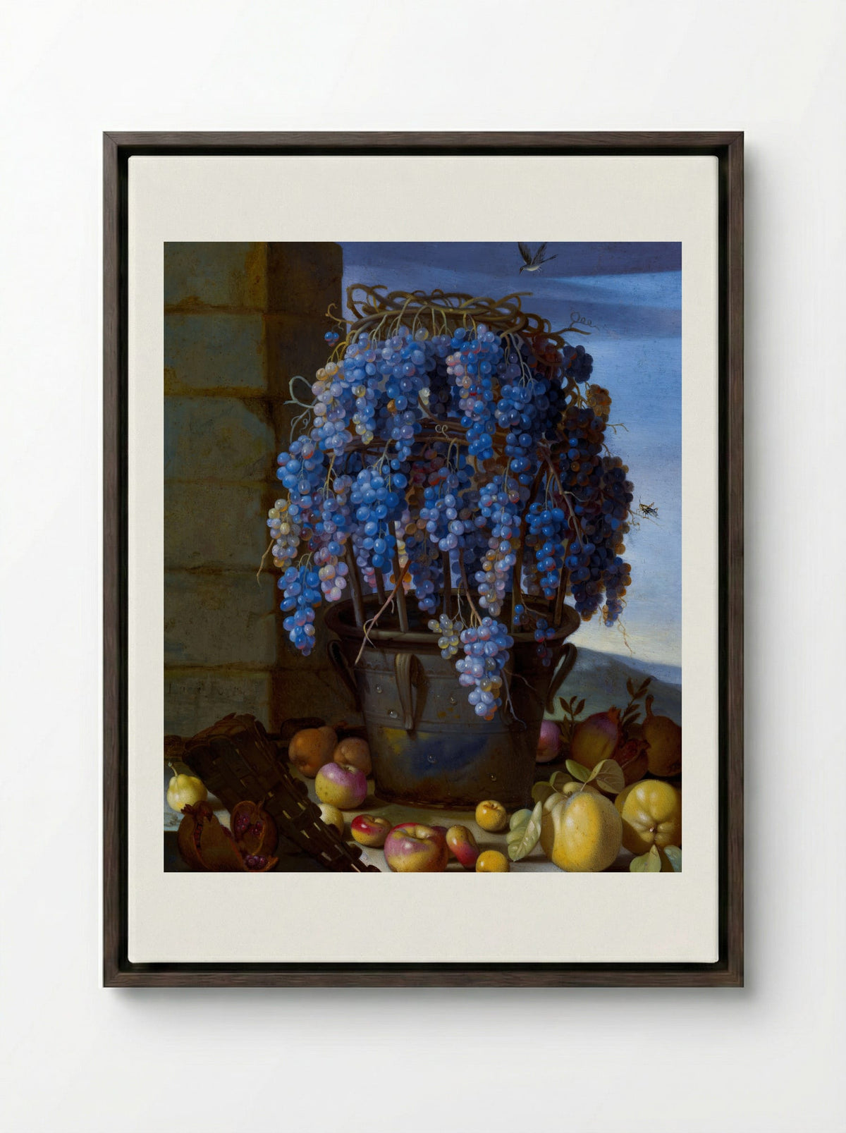 Still Life with Grapes and Other Fruit - Luca Forte - Framed Canvas Dark Wood