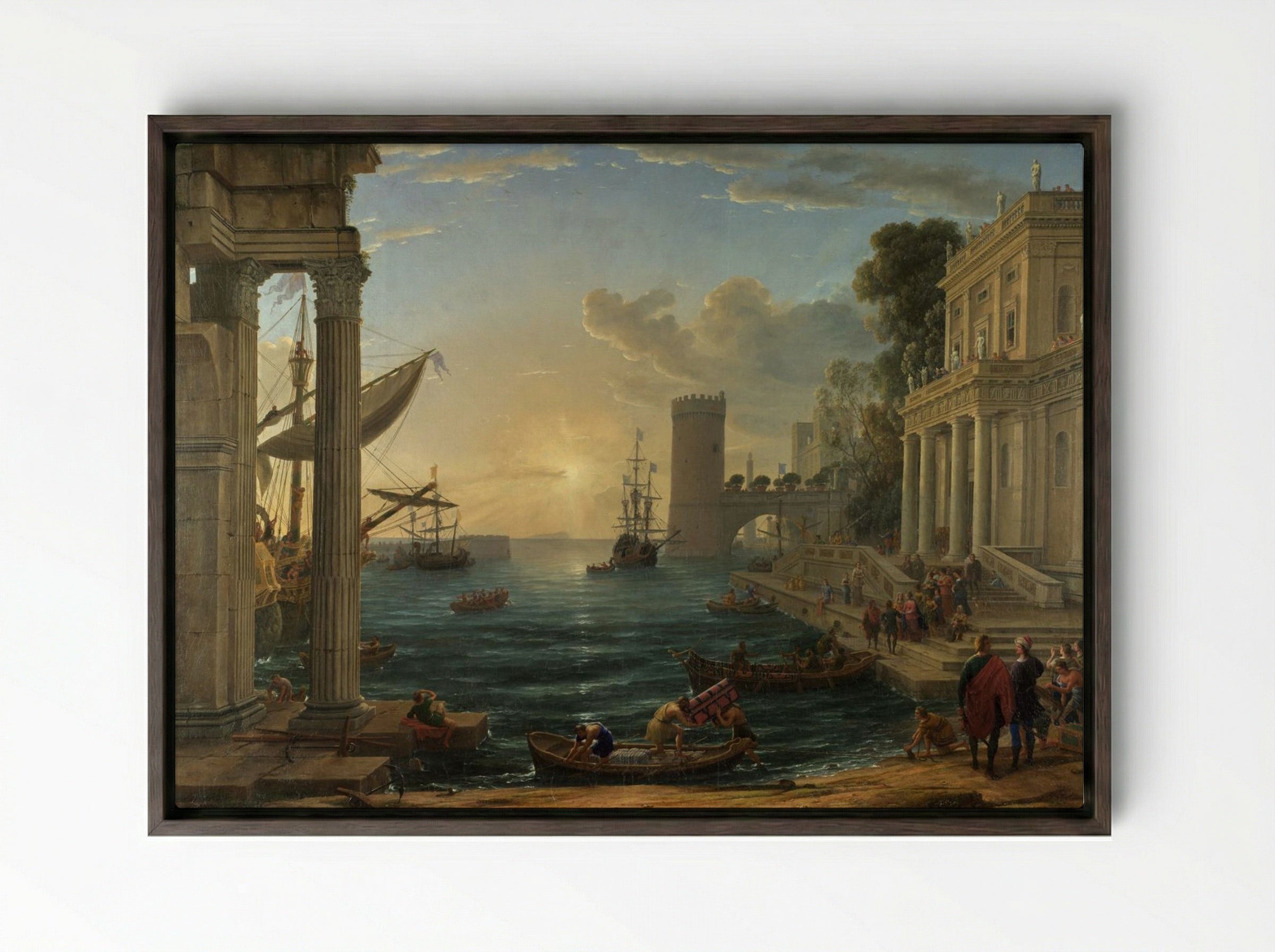Seaport with the Embarkation of Saint Ursula - Claude Lorrain - Framed Canvas Dark Wood