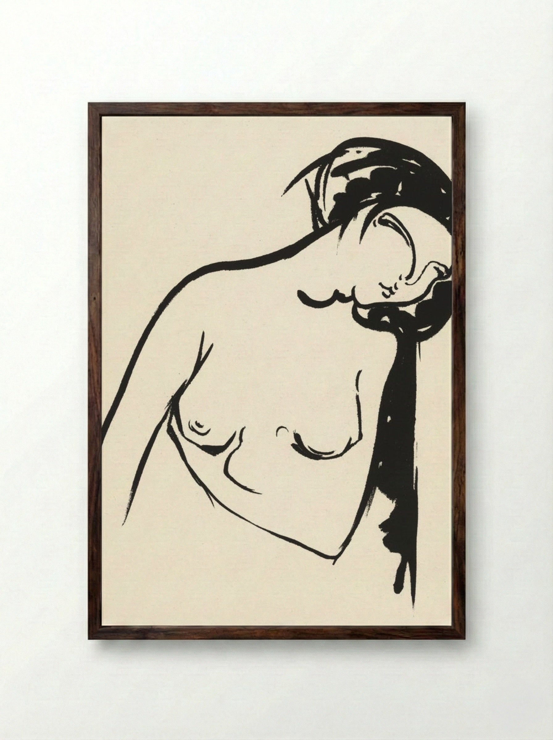 Naakte vrouw die haar borst aanraakt (Nude Woman Touching Her Breast) - Henri Jonas - Framed Print Dark Wood