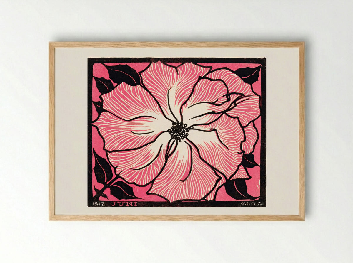June (Floral Woodcut) - Julie de Graag - Framed Print Wood