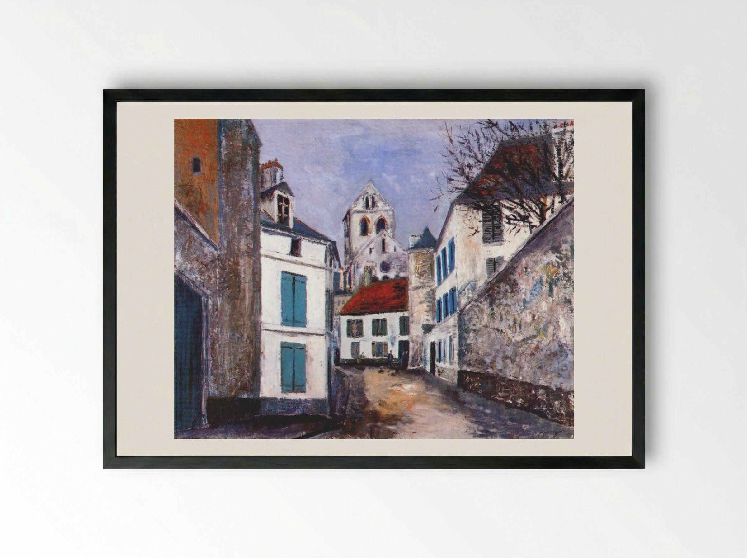 Village Street - Maurice Utrillo - Framed Print Black