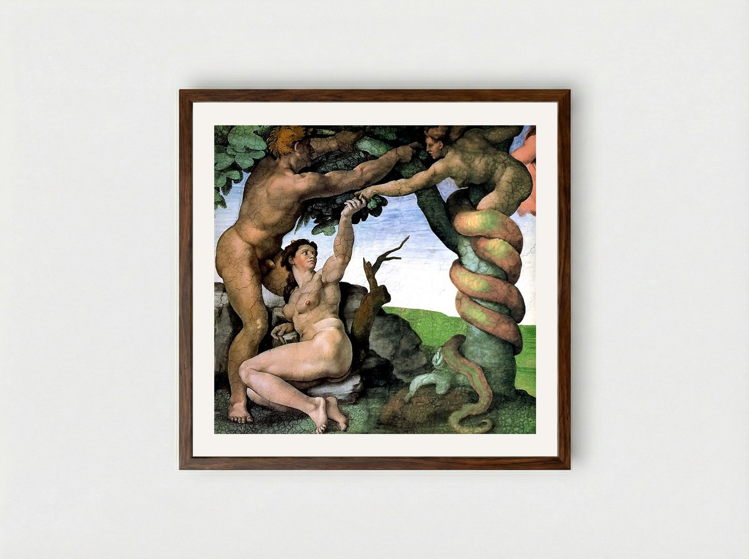 Adam and Eve - Michelangelo - Framed Print Dark Wood