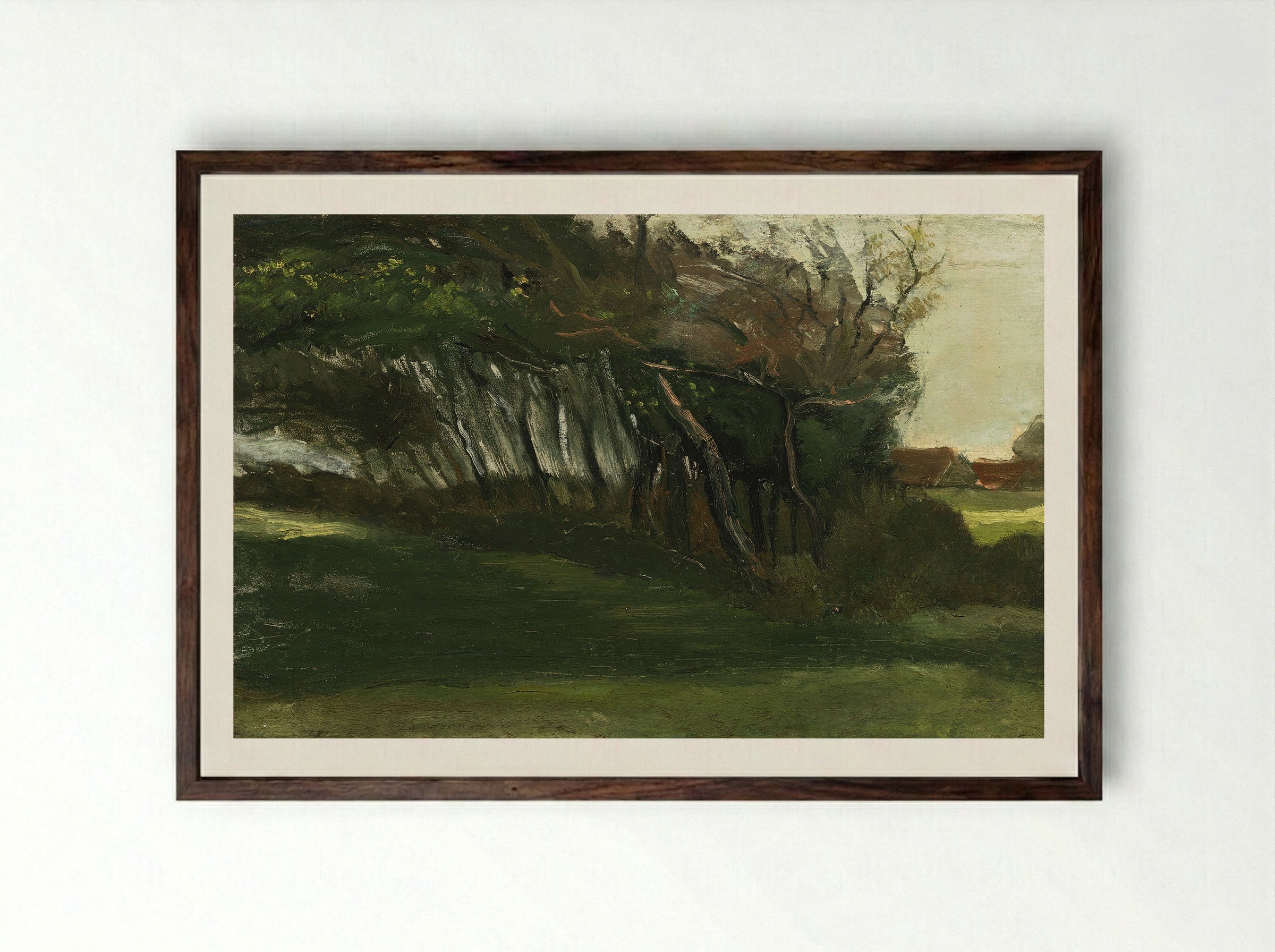 Landscape with Windswept Trees - Fine Art Print - Framed Print Dark Wood