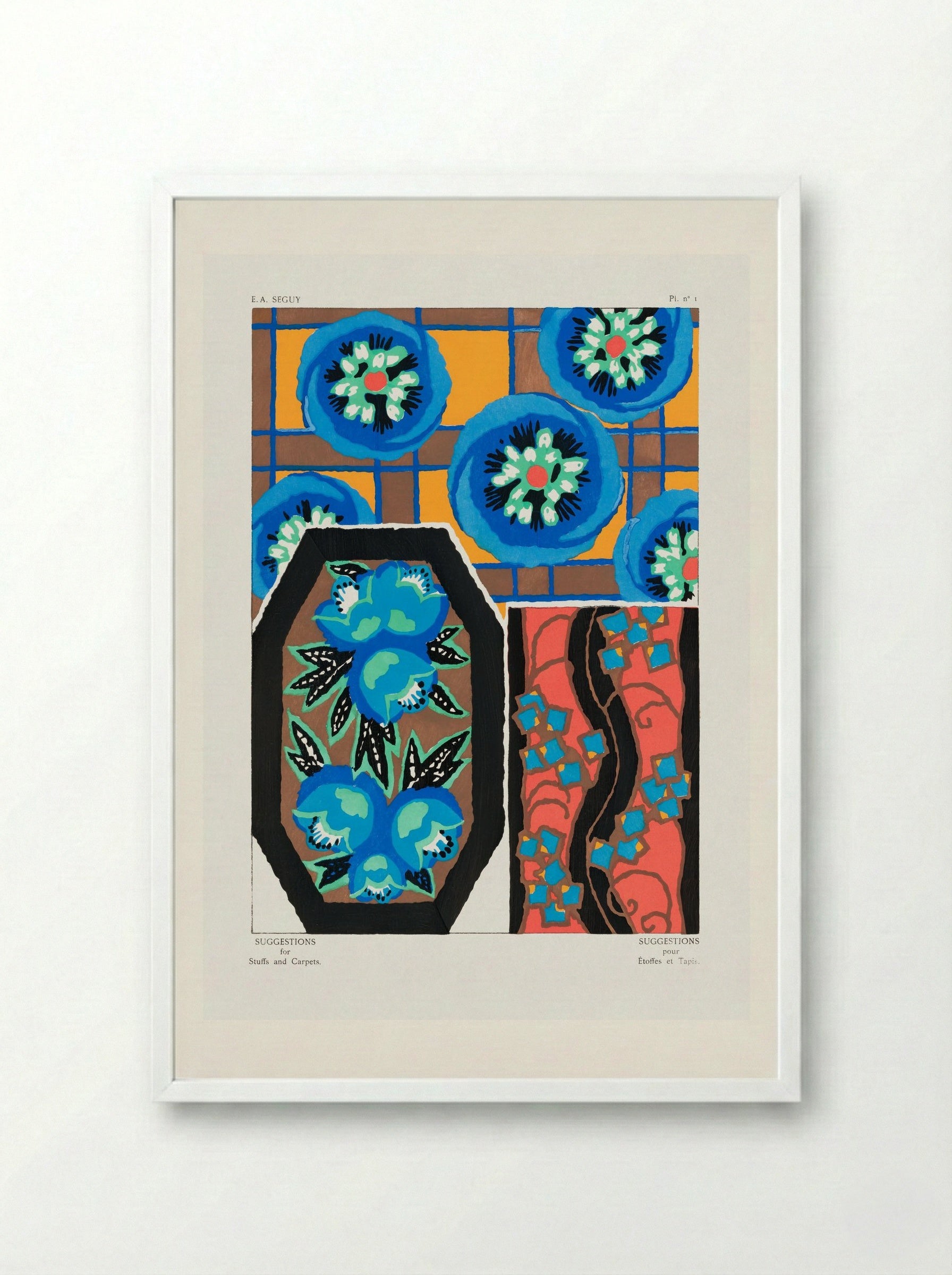 Suggestions for Stuffs and Carpets, Plate 1 - Émile-Allain Séguy - Framed Print White