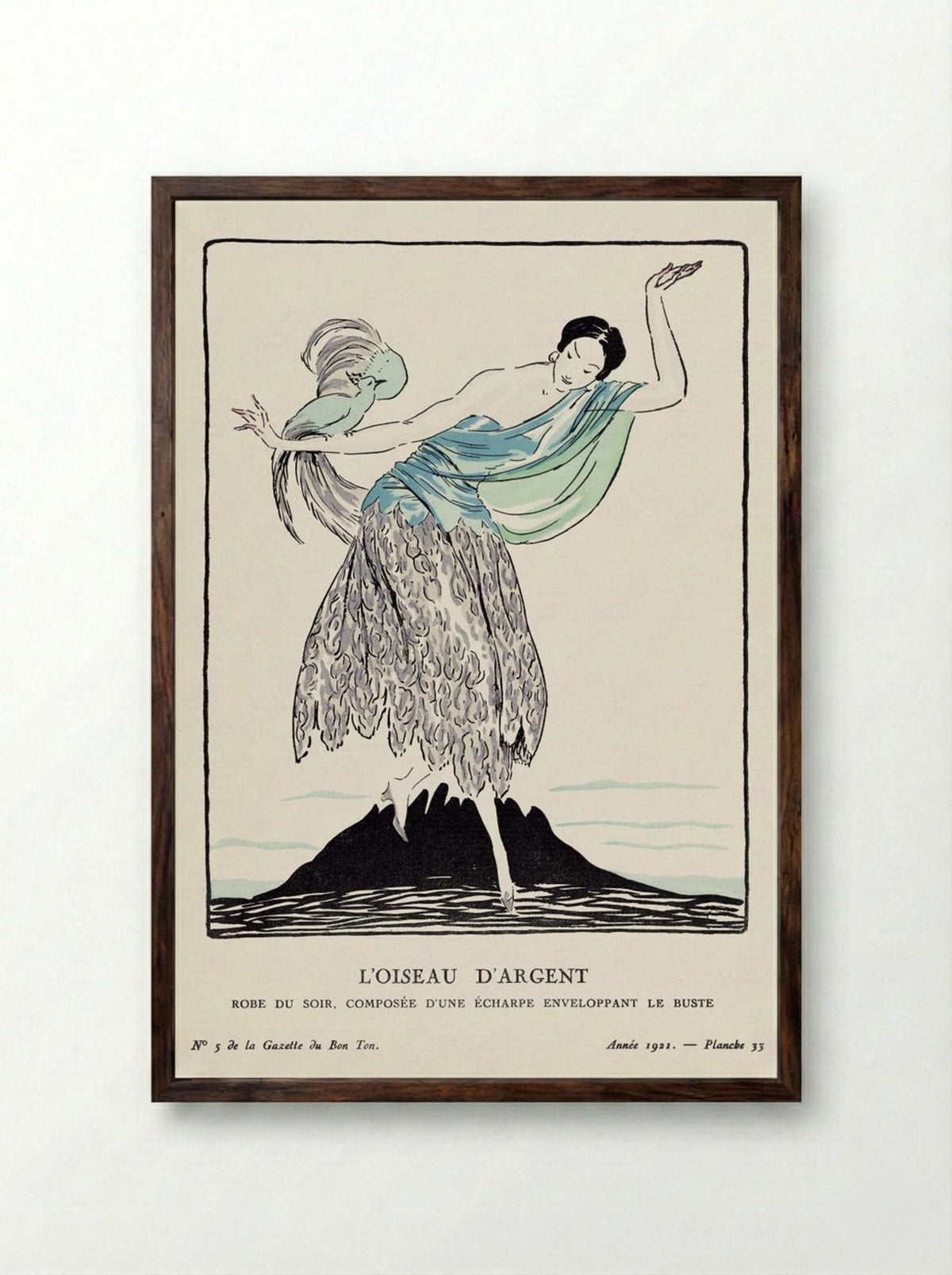 L'Oiseau d'Argent (Fashion Plate) - Fine Art Print - Framed Print Dark Wood