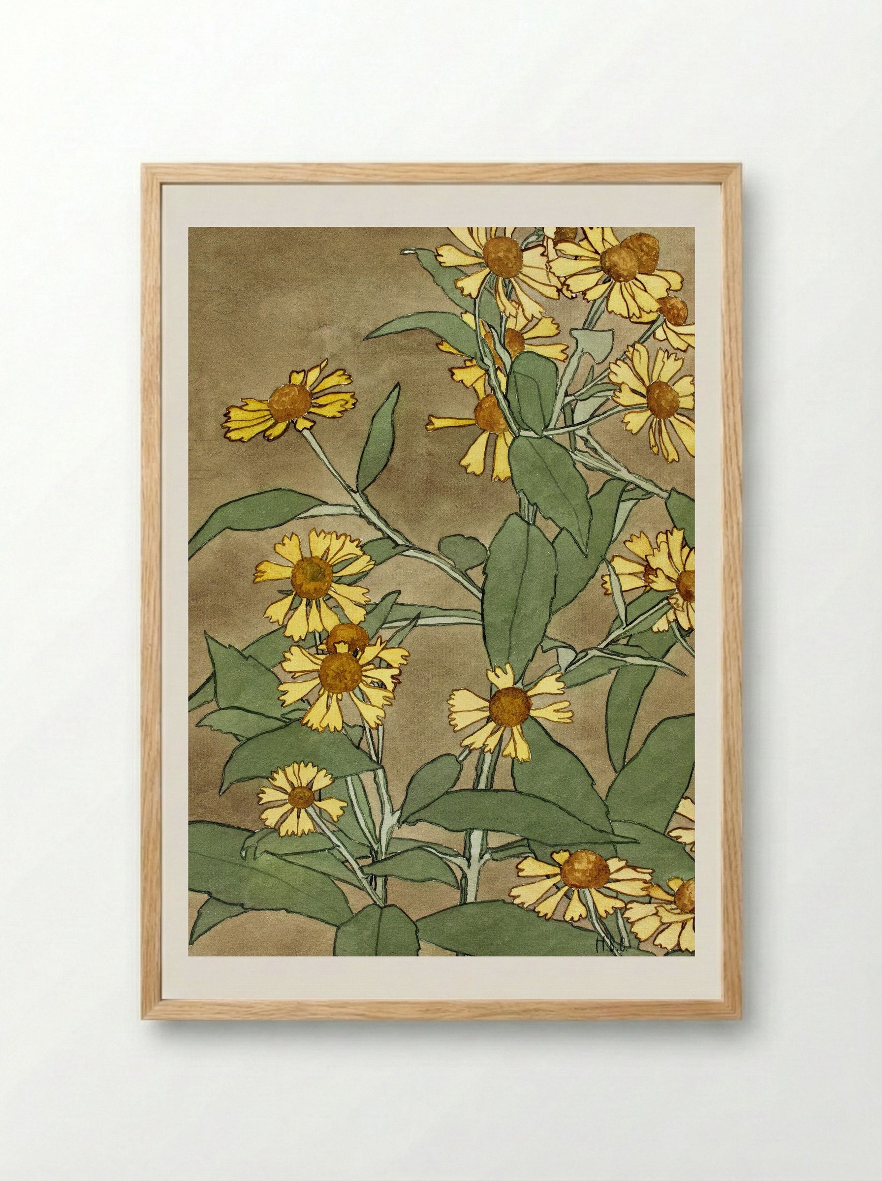 Daisies with Orange Center and Yellow Petals (1915) - Hannah Borger Overbeck - Framed Print Wood