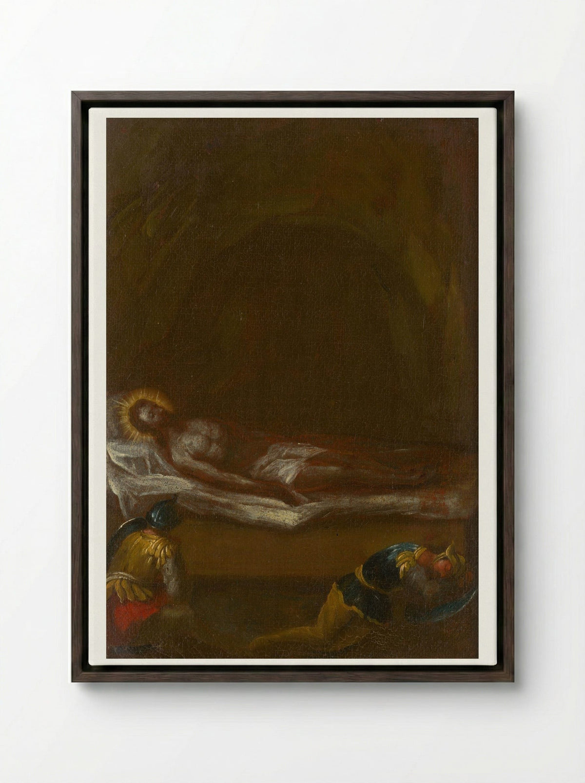 Jesus is Laid in the Tomb - Fine Art Print - Framed Canvas Dark Wood
