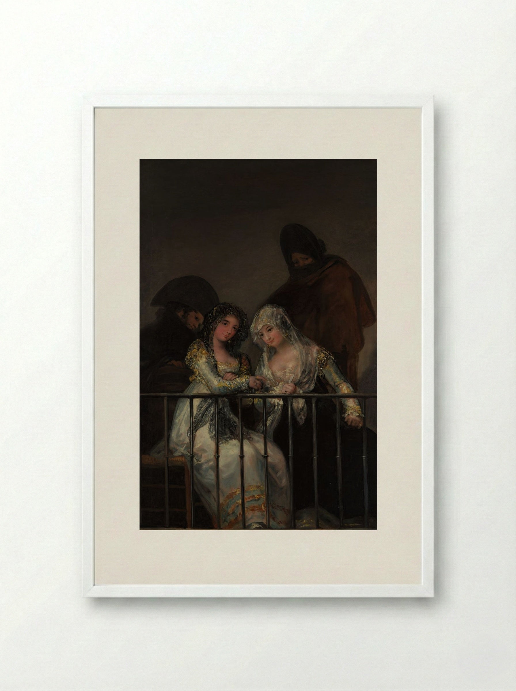 Majas on a Balcony - Francisco de Goya - Framed Print White
