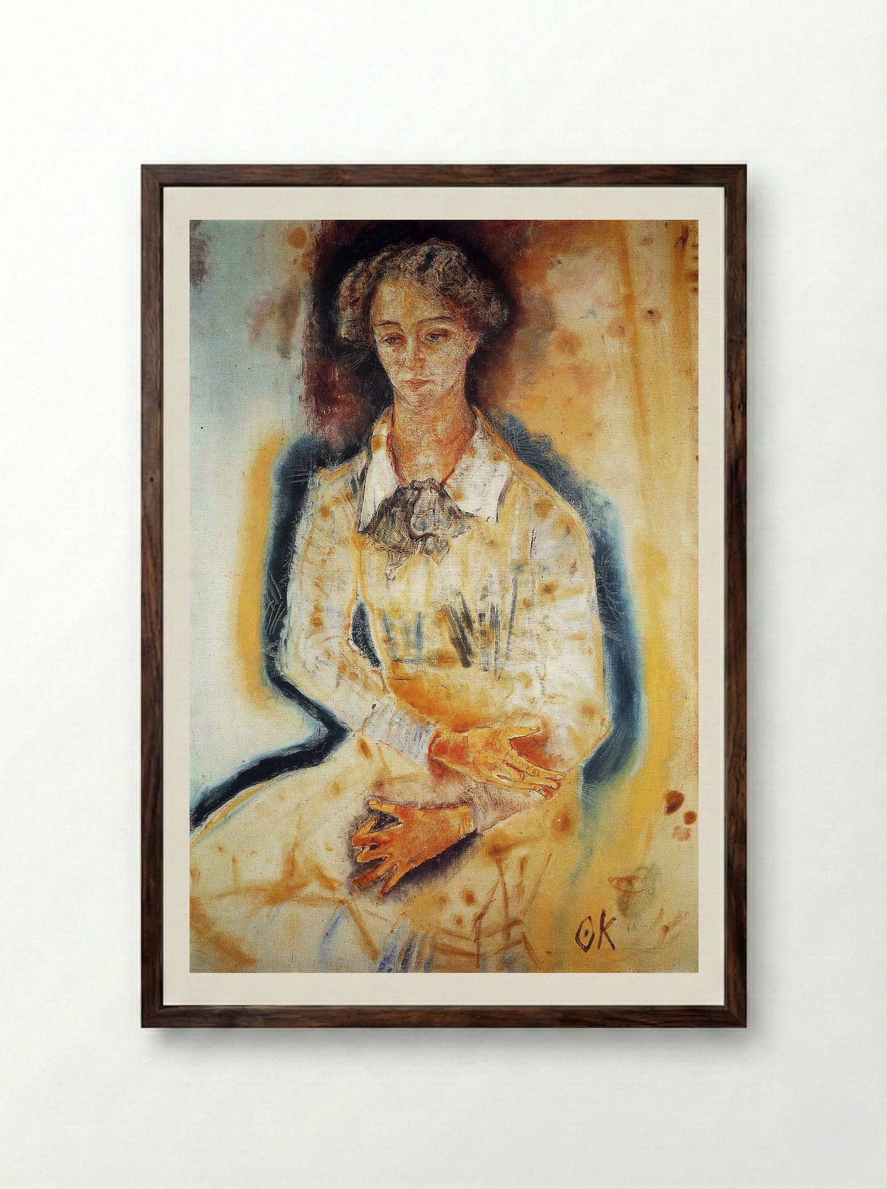 Portrait of Lotte Franzos - Oskar Kokoschka - Framed Print Dark Wood