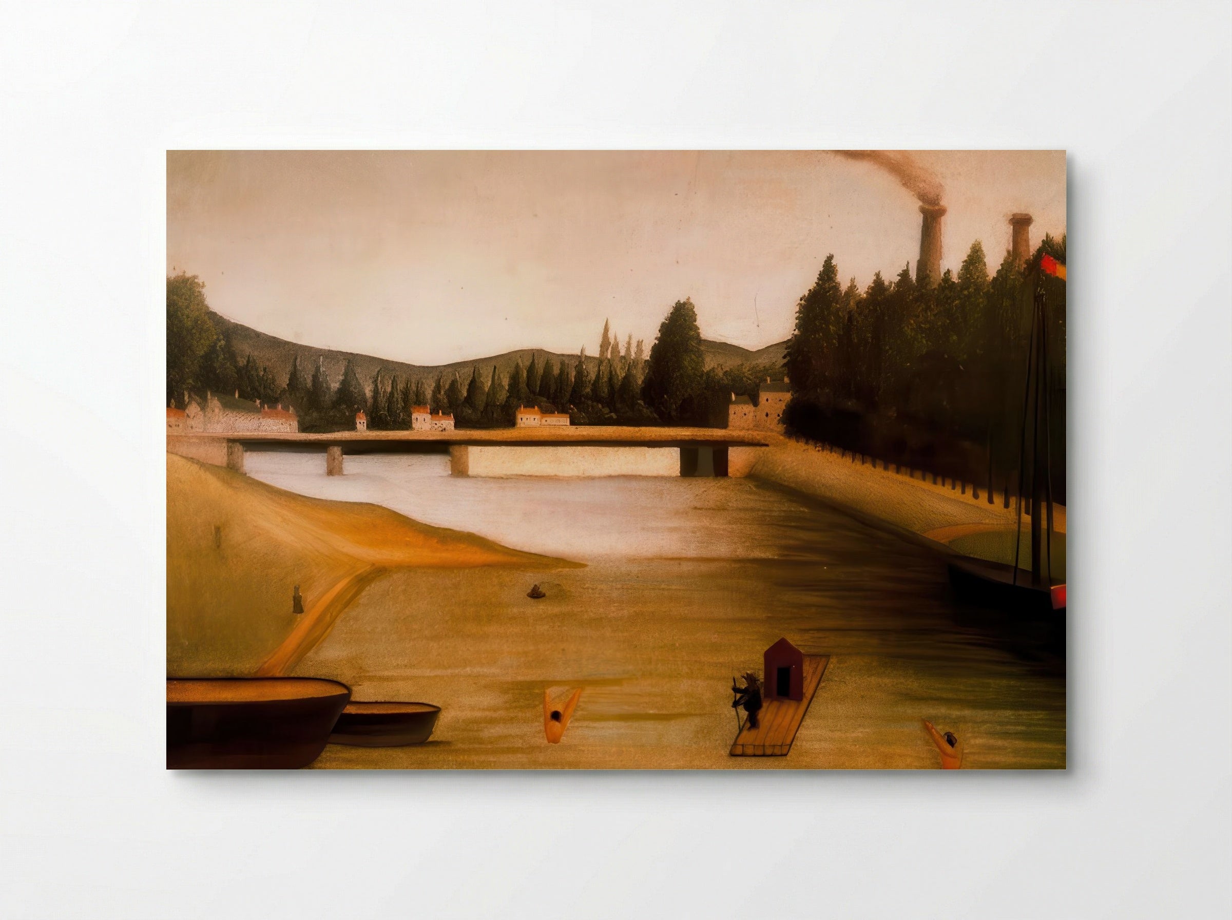 Bathing at Alfortville by Henri Rousseau – Naïve Art Riverside Scene Print - Poster