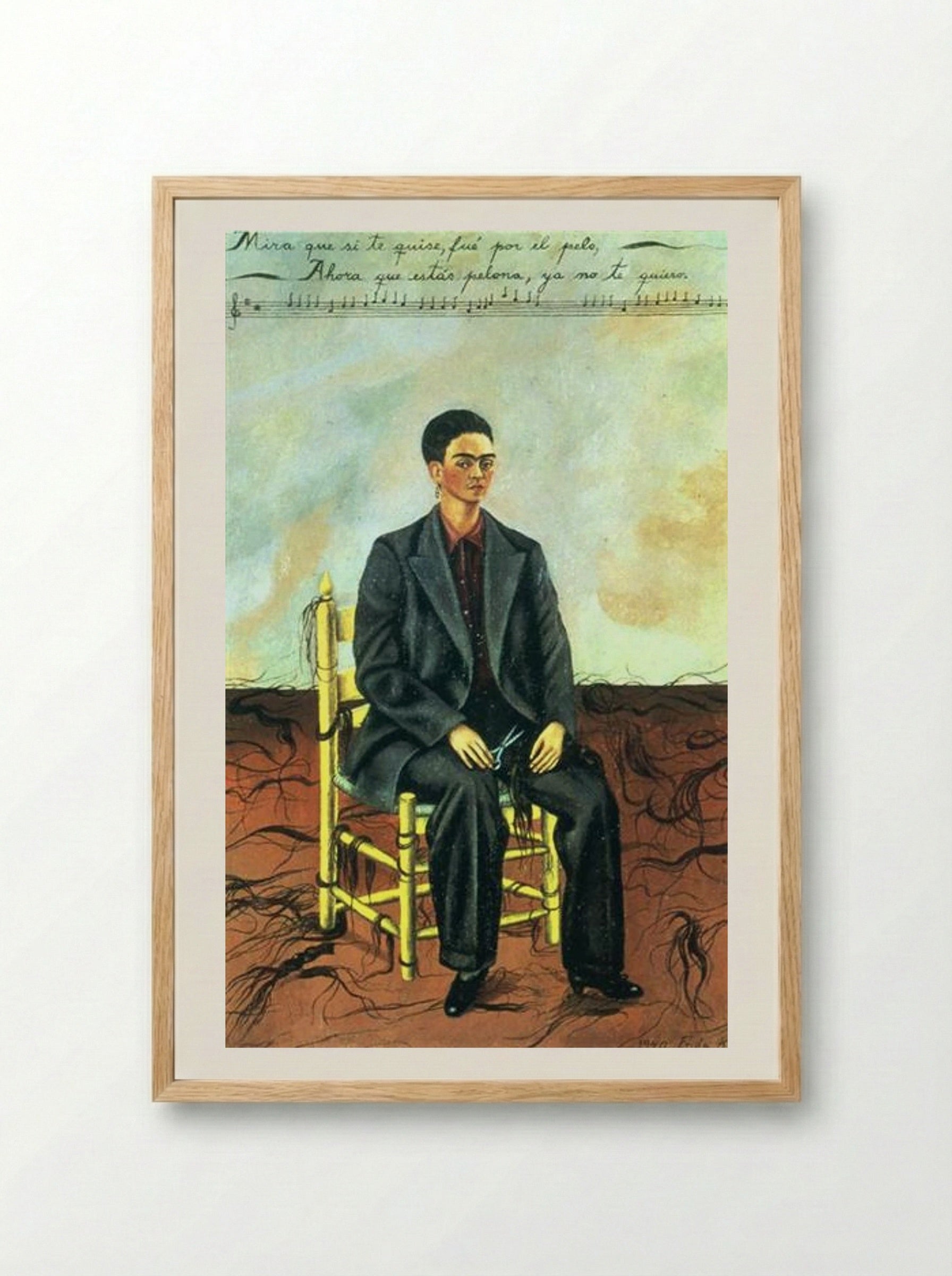 Self-Portrait with Cropped Hair - Frida Kahlo - Framed Print Wood