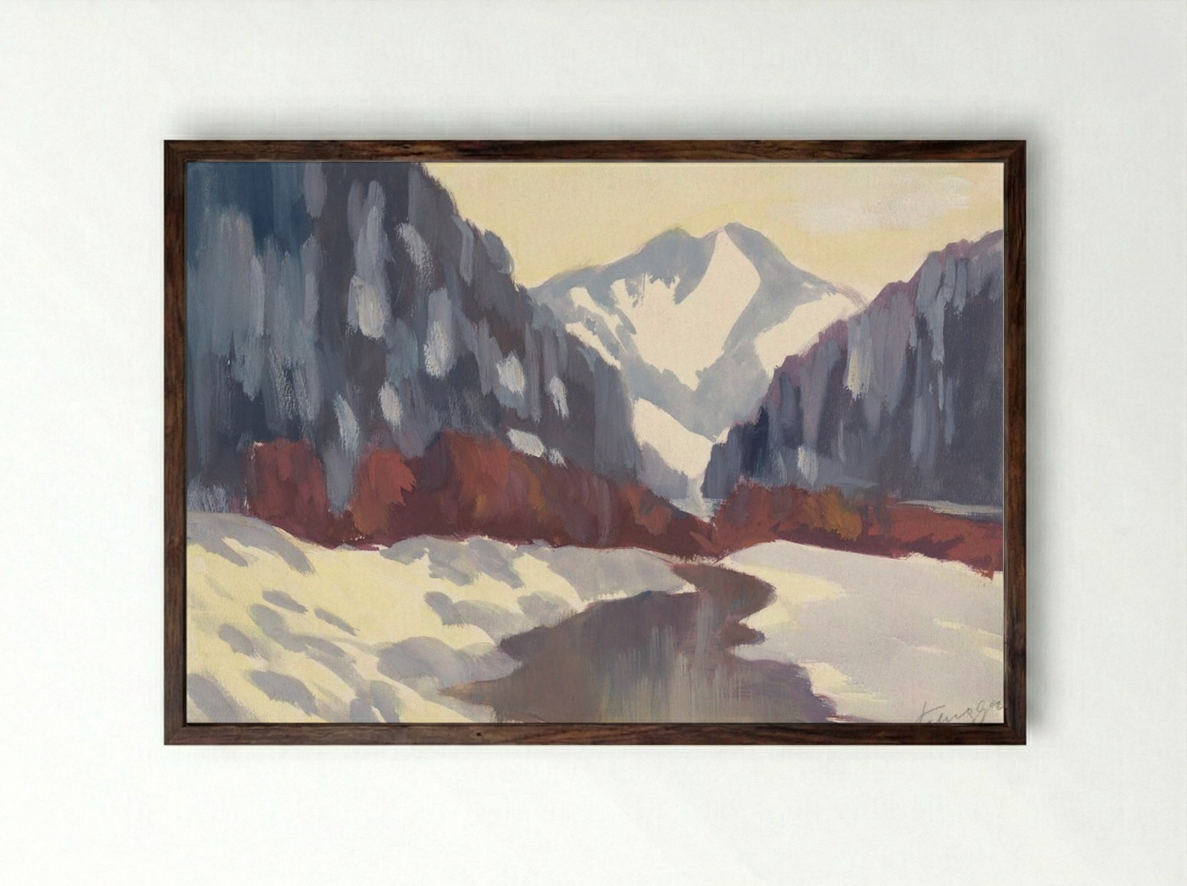 Brook in the Winter - Zolo Palugyay - Framed Print Dark Wood