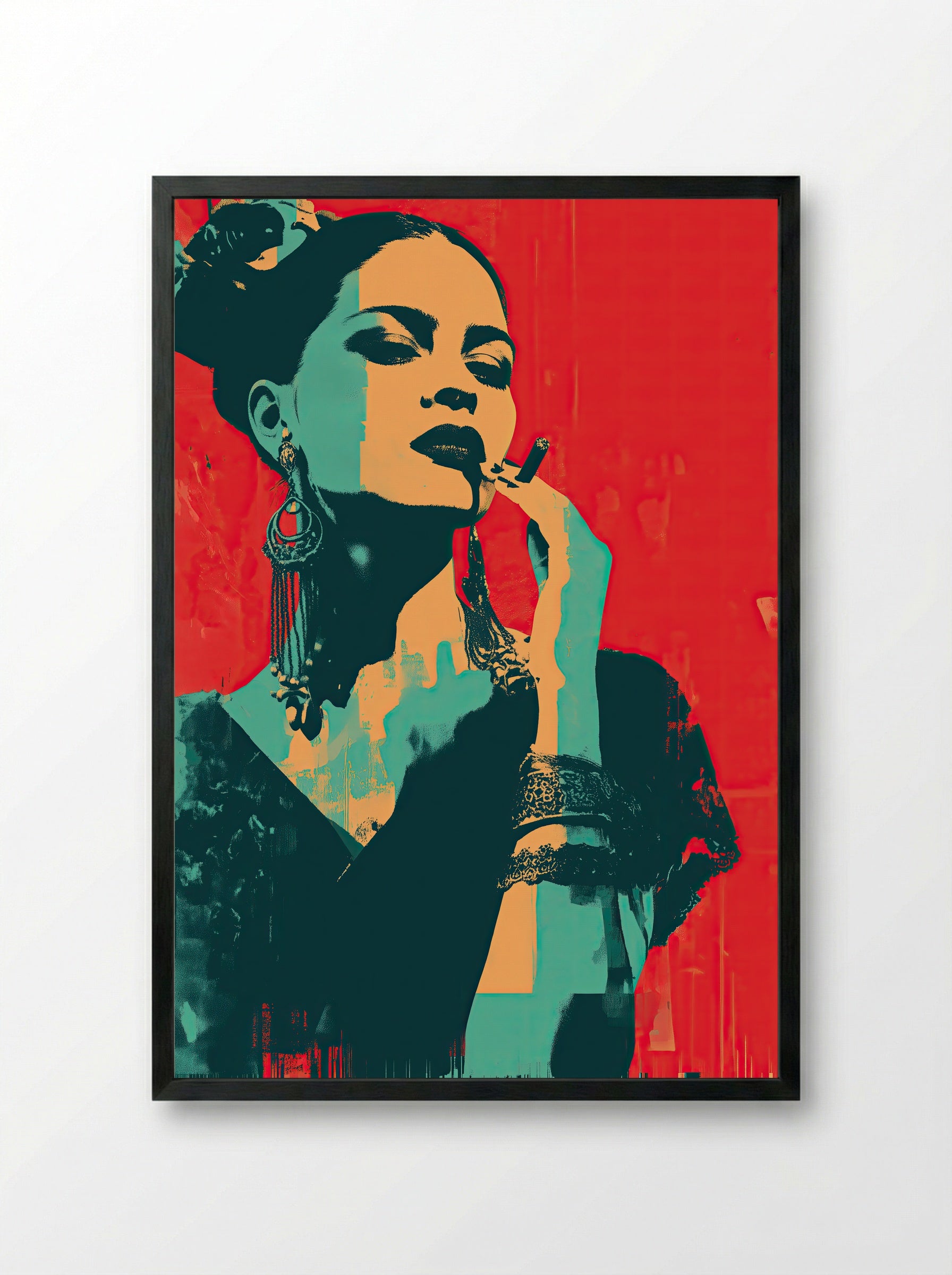 Carmen in Crimson – Bold Latin Pop Art Portrait - Framed Print Black