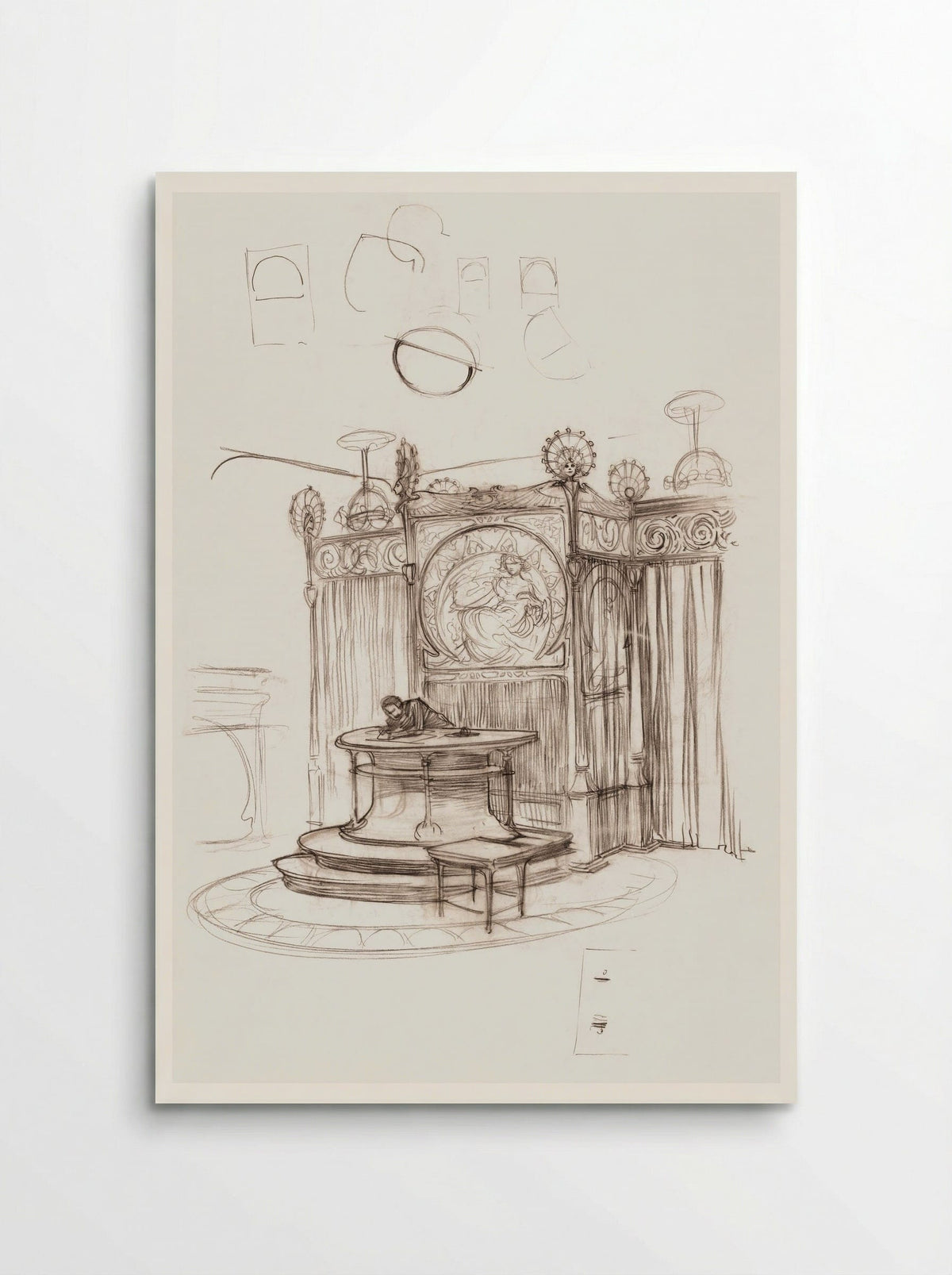 Sketch of an Office Interior - Alphonse Mucha - Poster