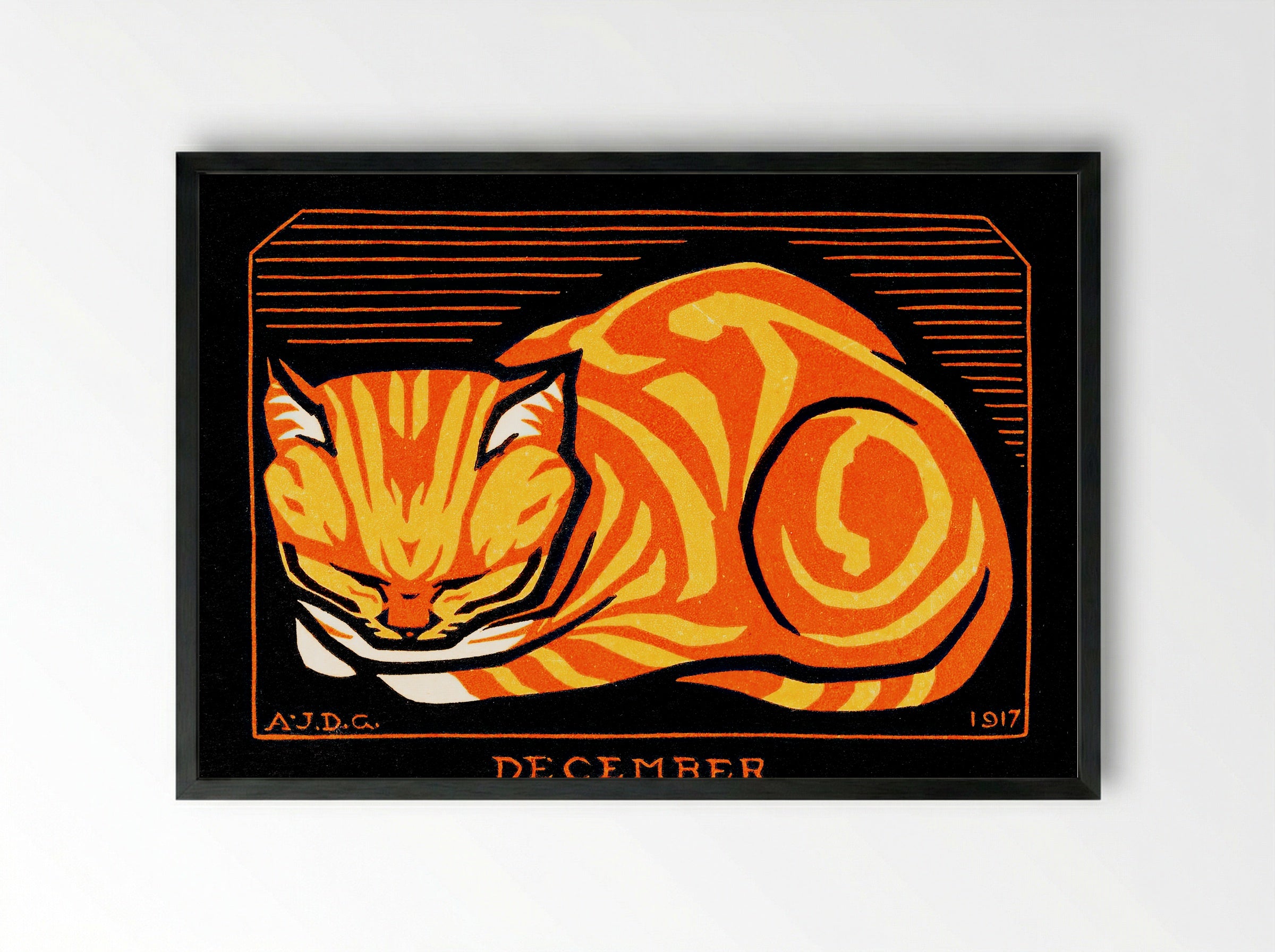 December Cat - Julie de Graag - Framed Print Black