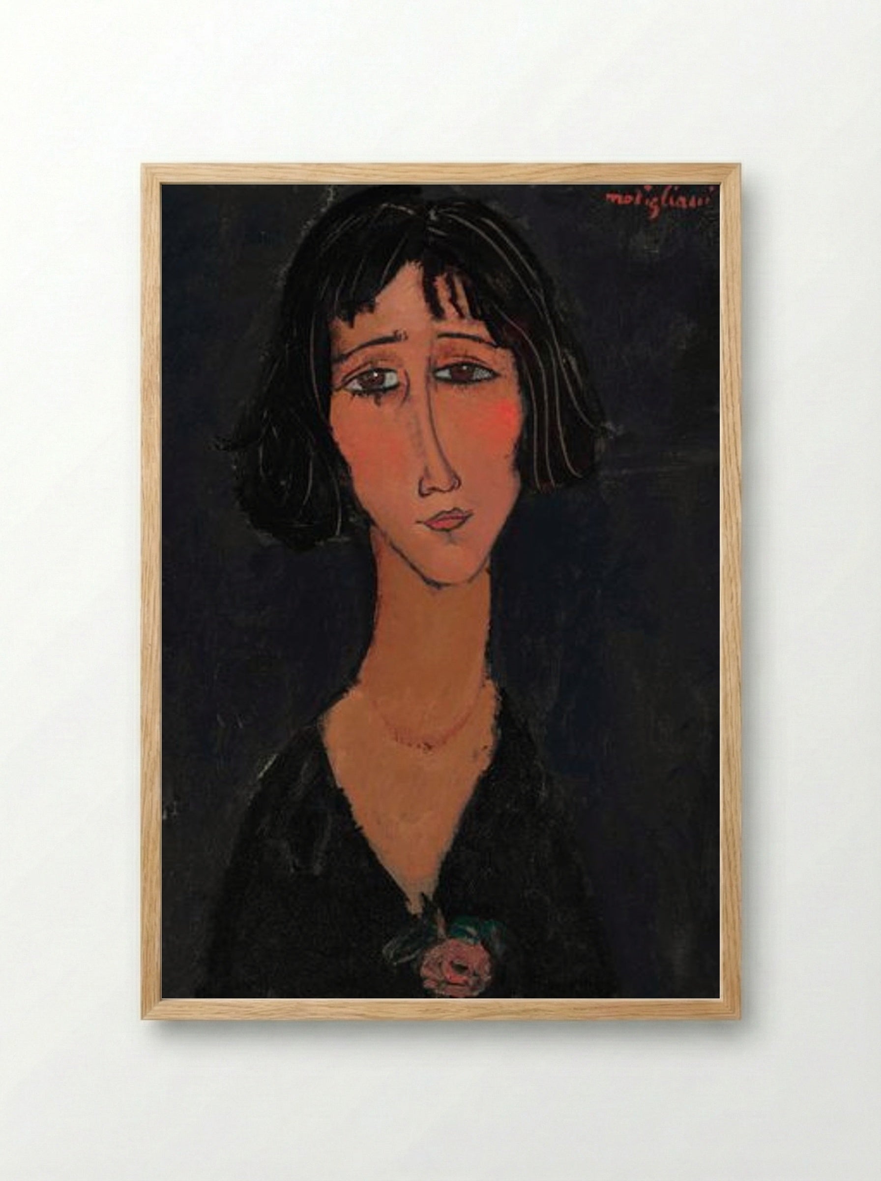 Jeune femme à la rose (Margherita) - Amedeo Modigliani - Framed Print Wood