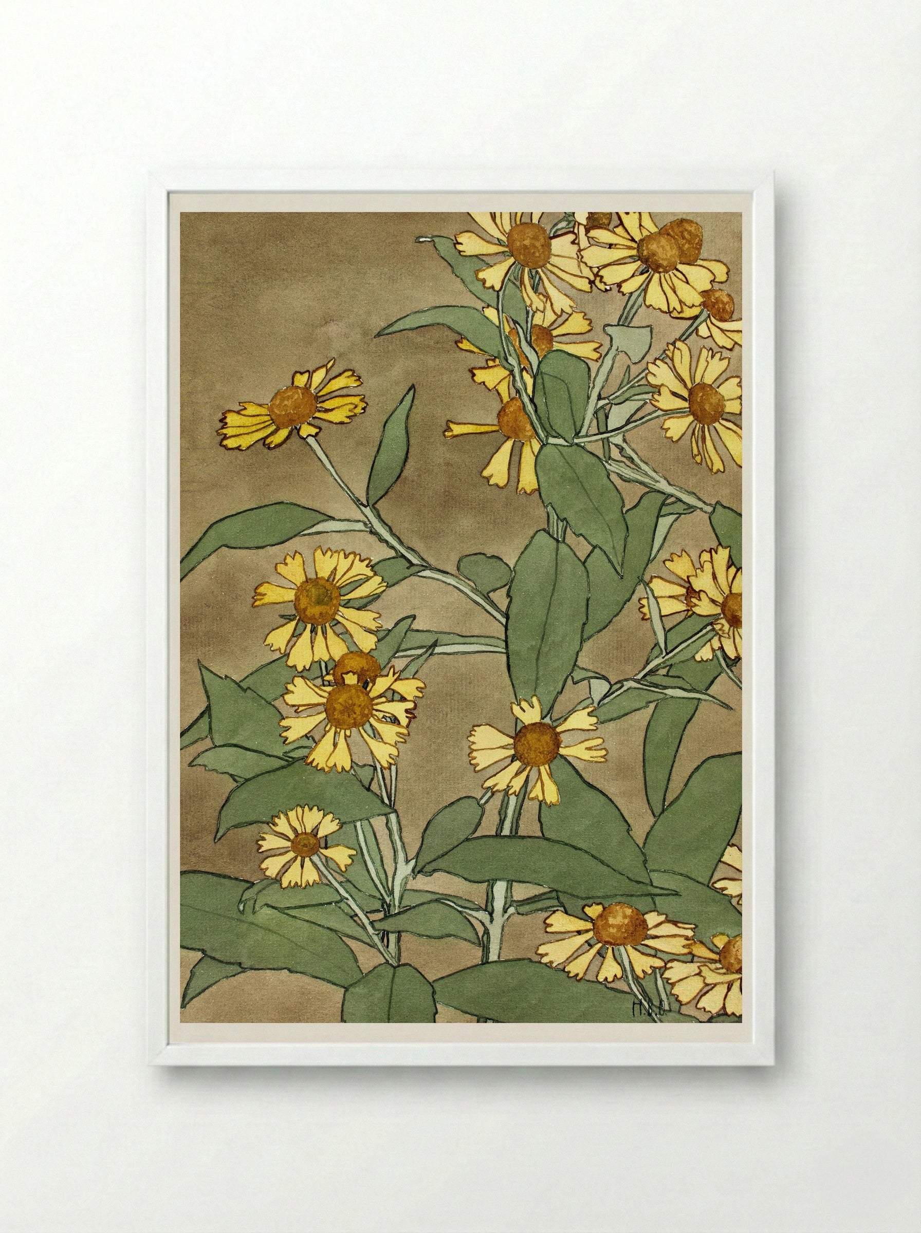 Daisies with Orange Center and Yellow Petals - Hannah Borger Overbeck - Framed Print White