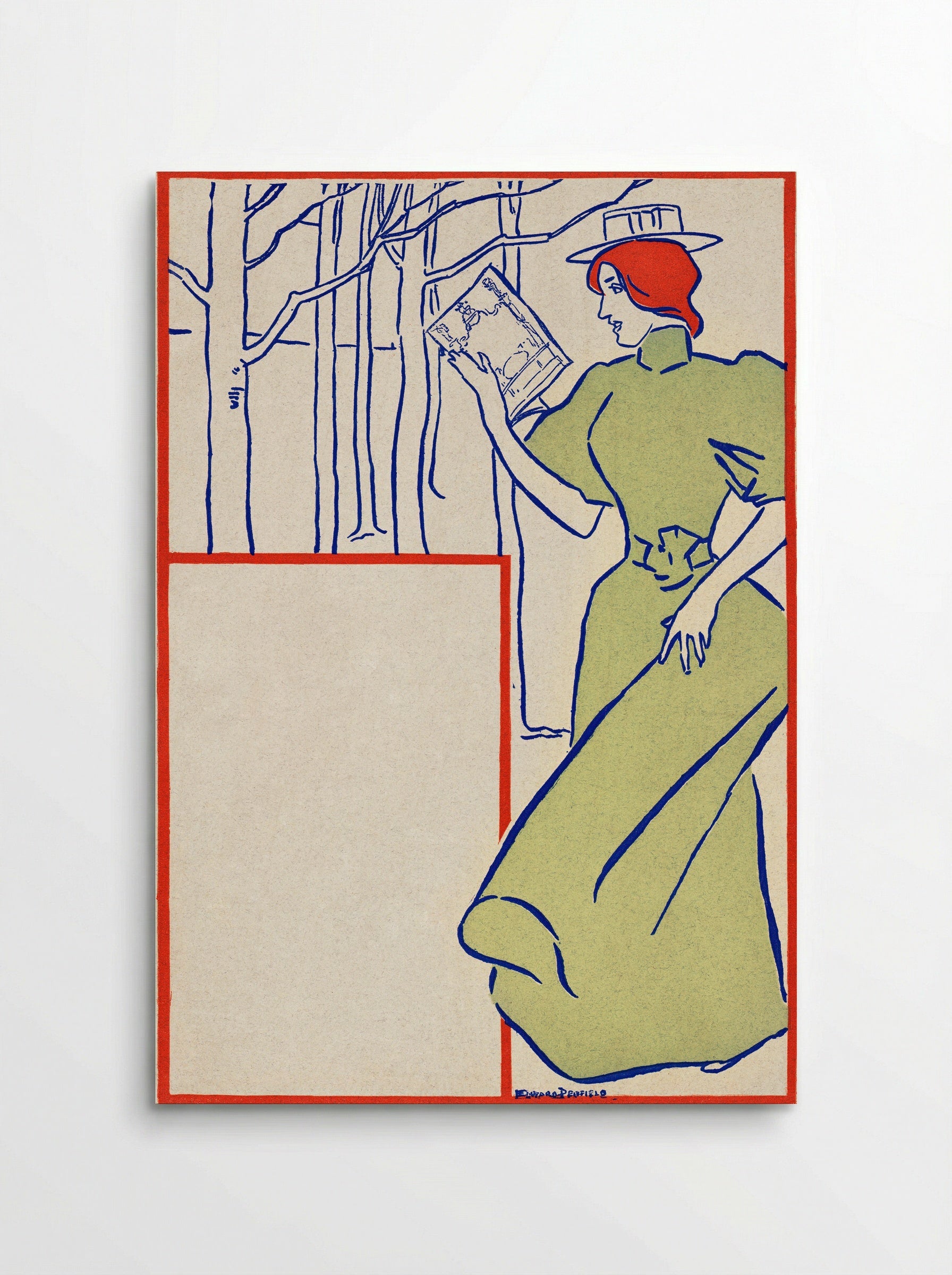 Woman in Green Dress Reading a Book - Edward Penfield - Poster