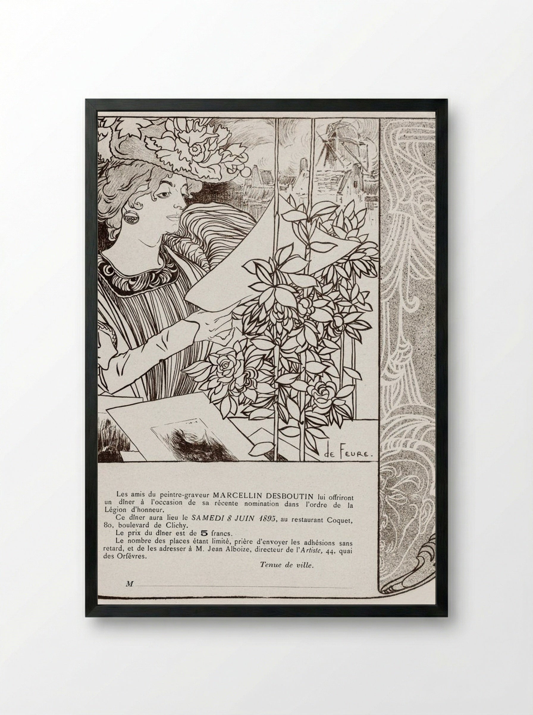 Invitation for a Dinner in Honour of Marcellin Desboutin - Georges de Feure - Framed Print Black