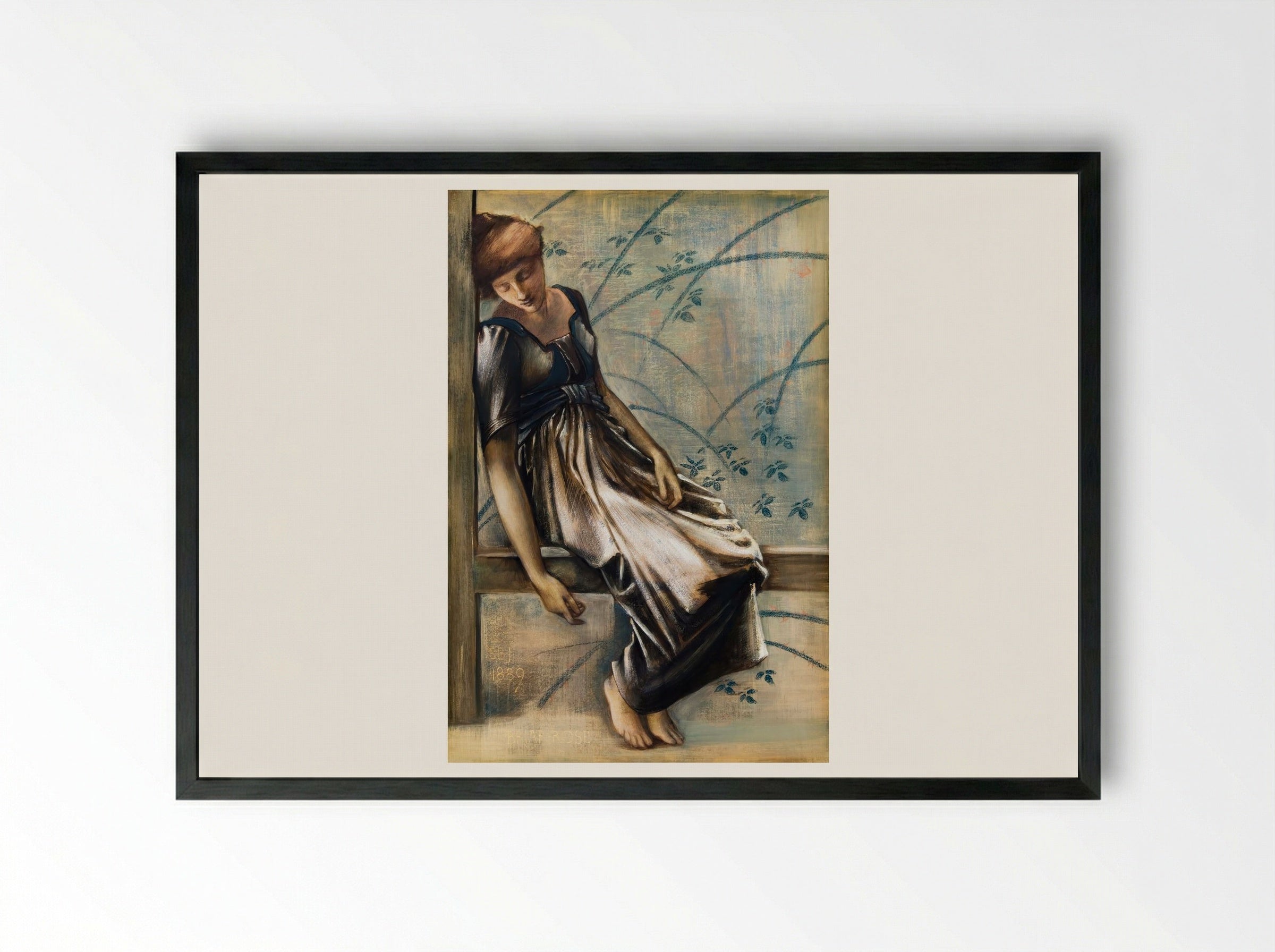 Study for 'The Garden Court' from 'The Briar Rose' Series - Edward Burne-Jones - Framed Print Black