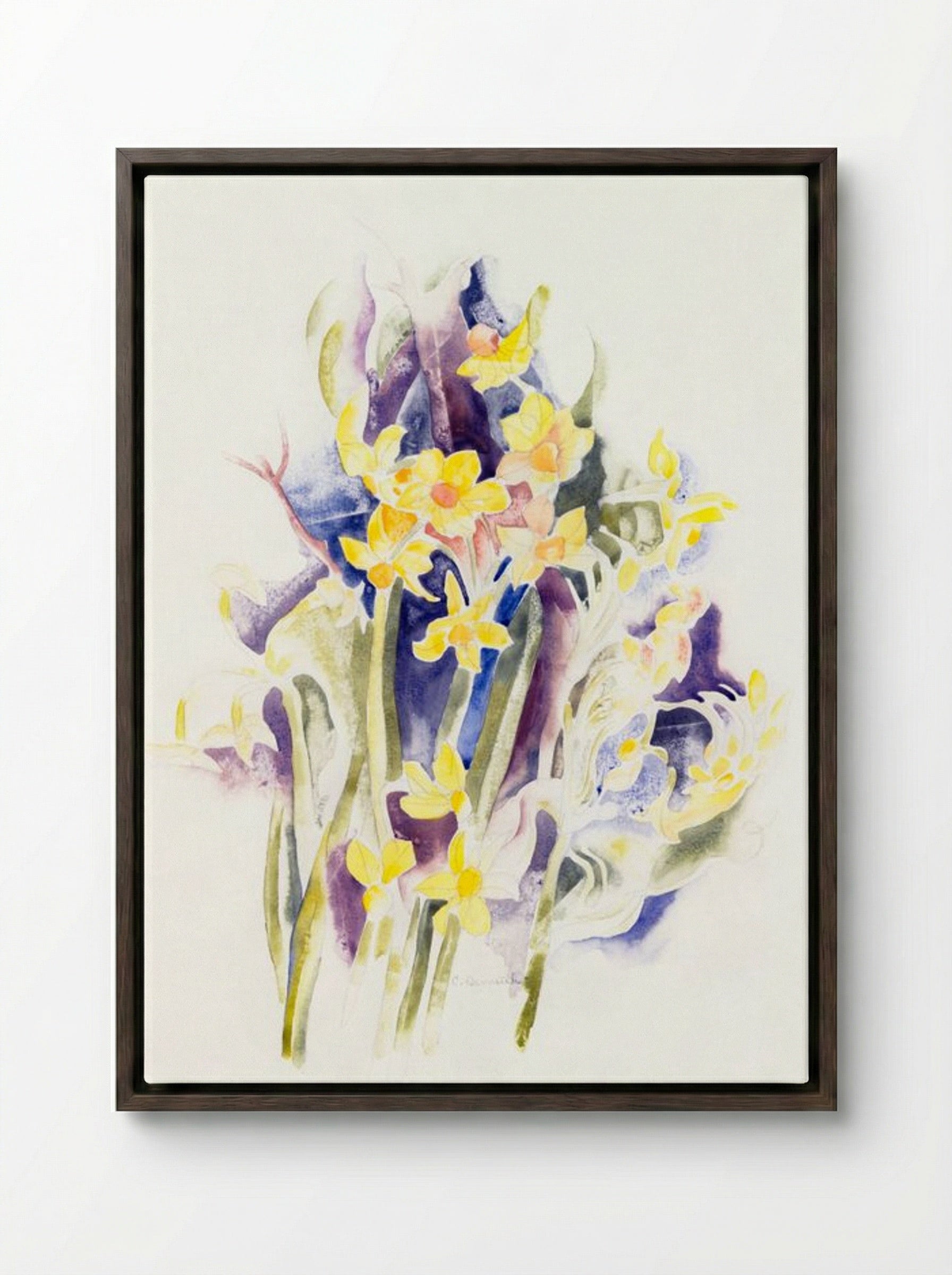 Small Daffodils - Charles Demuth - Framed Canvas Dark Wood