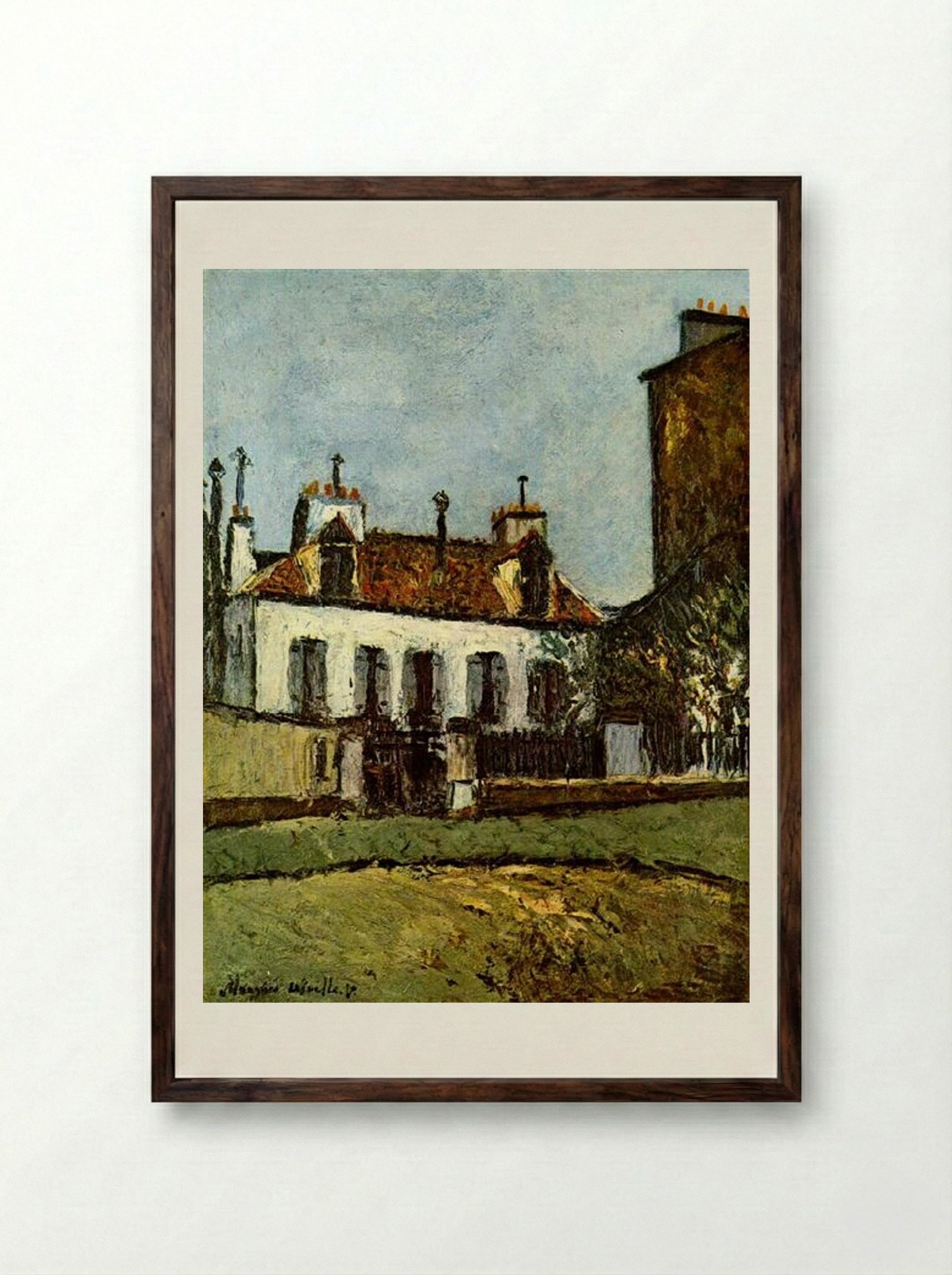 House in the Suburbs of Paris - Maurice Utrillo - Framed Print Dark Wood