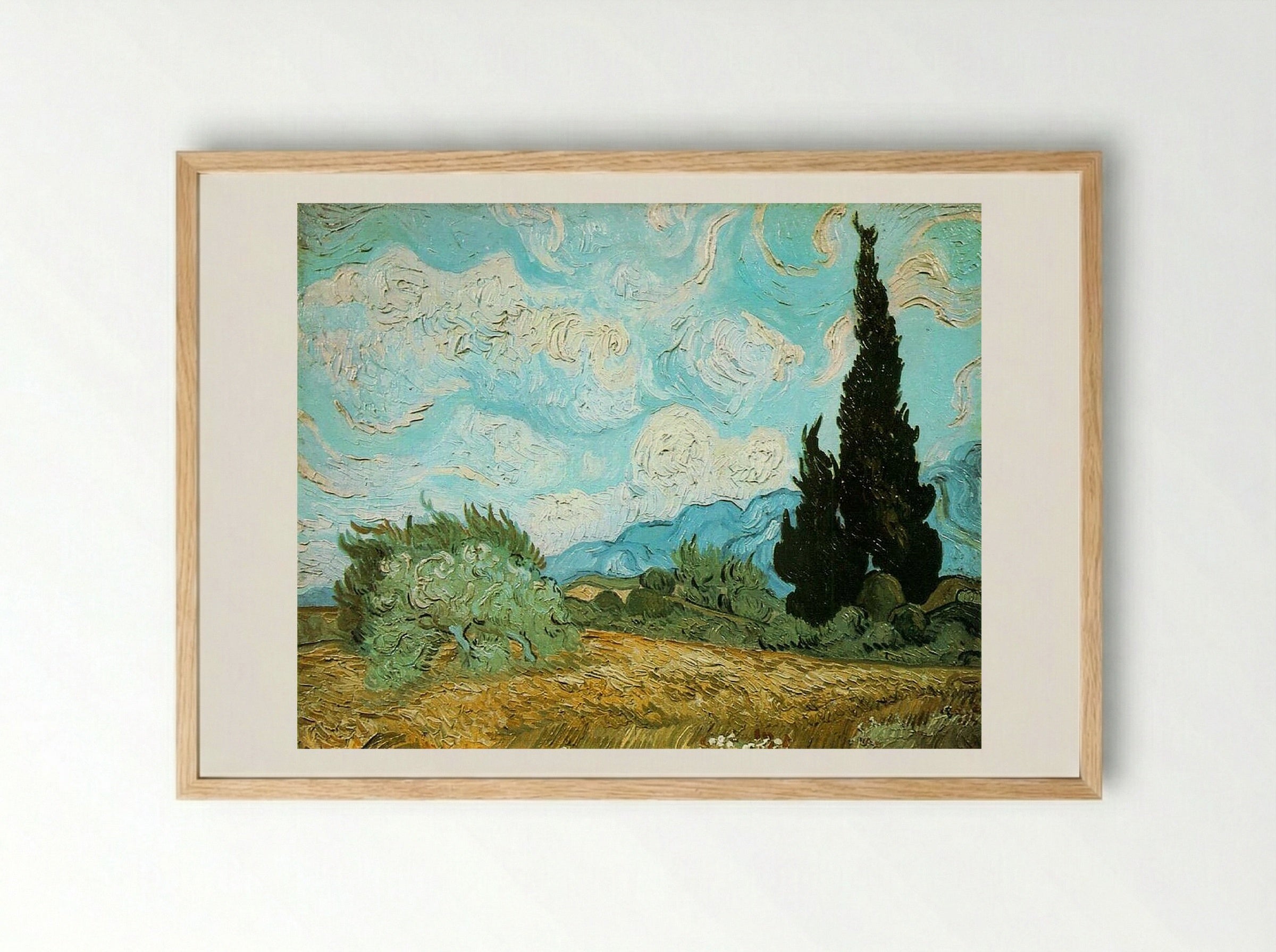 Wheat Field with Cypresses - Vincent van Gogh - Framed Print Wood
