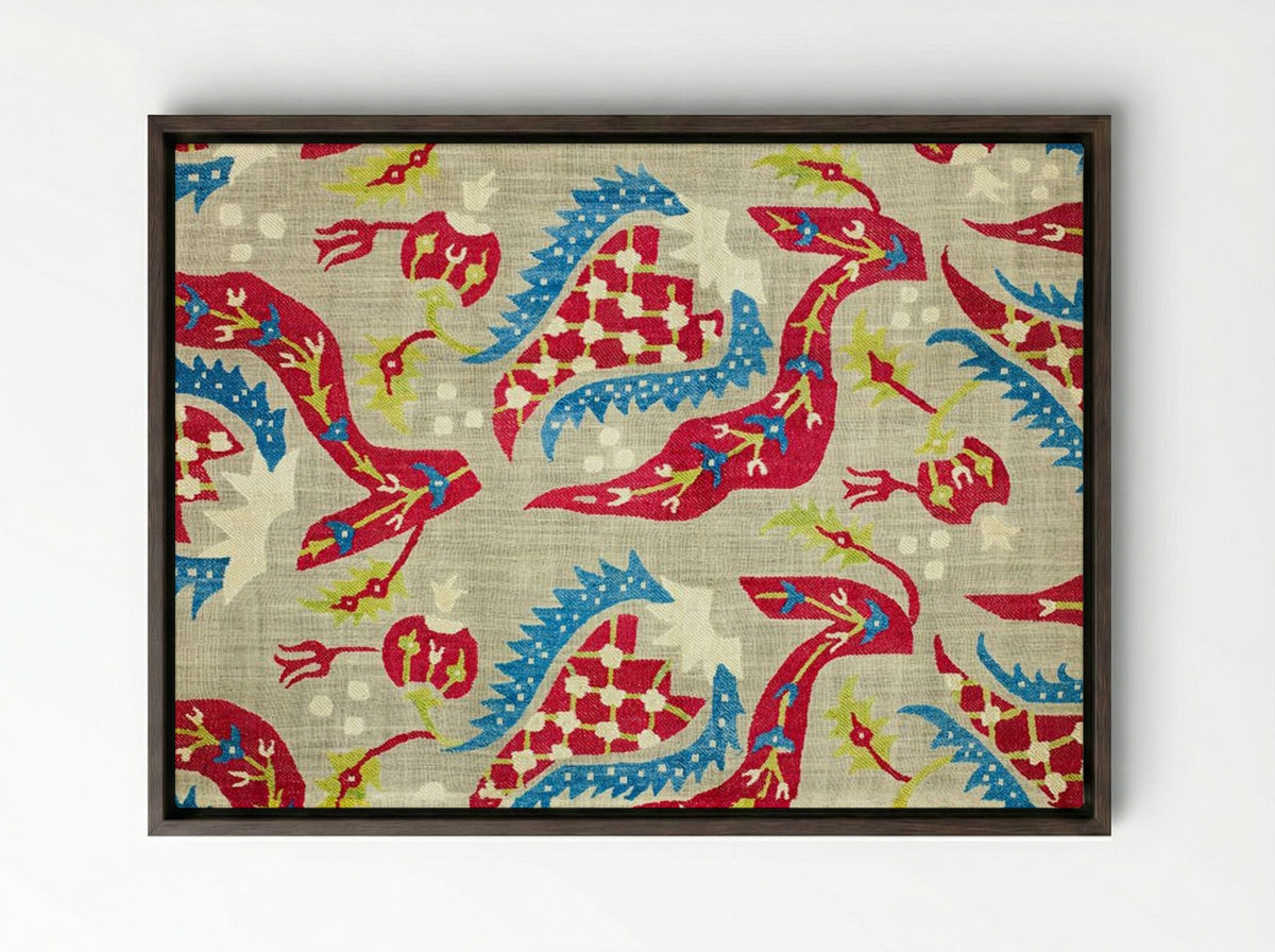 Turkish Bed Cover (Embroidered Textile Design) - William Morris - Framed Canvas Dark Wood