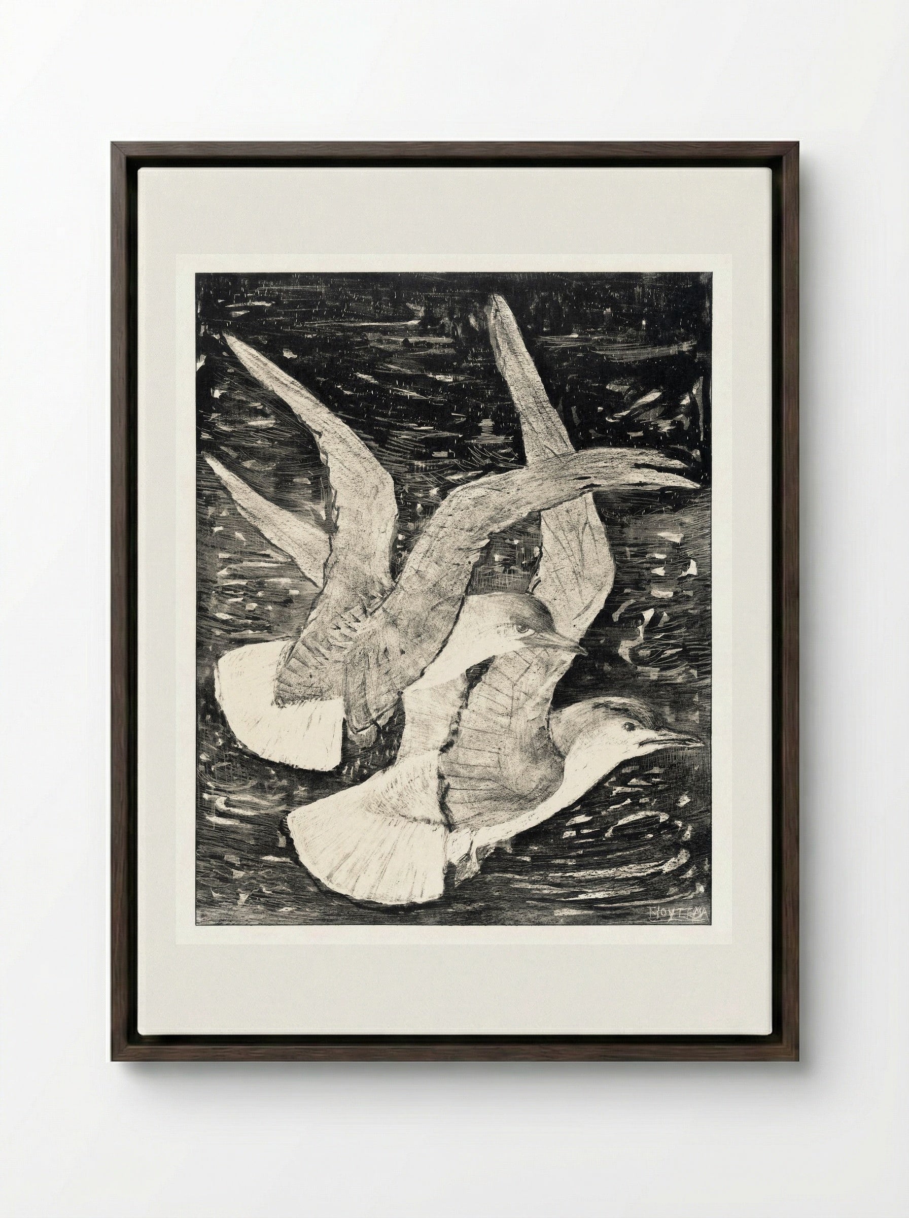 Two Flying Gulls - Theo van Hoytema - Framed Canvas Dark Wood