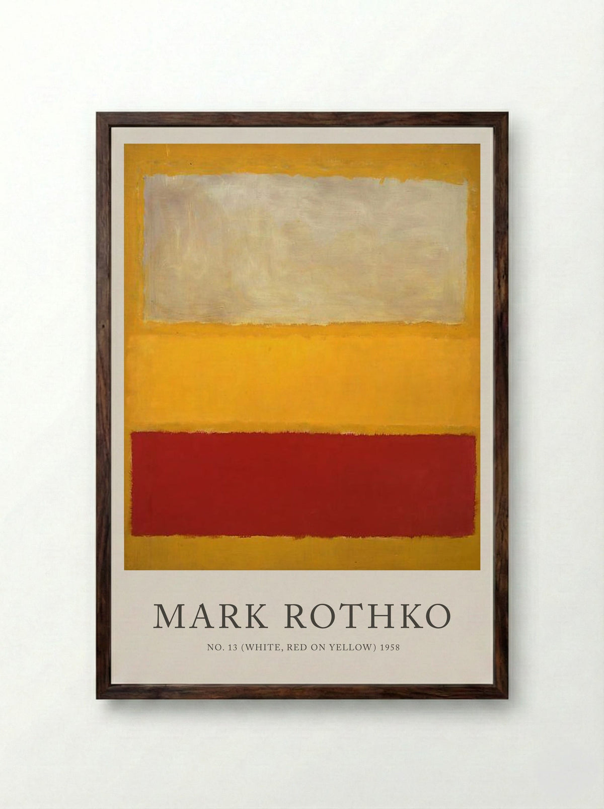 No. 13 (White, Red on Yellow) - Mark Rothko - Framed Print Dark Wood