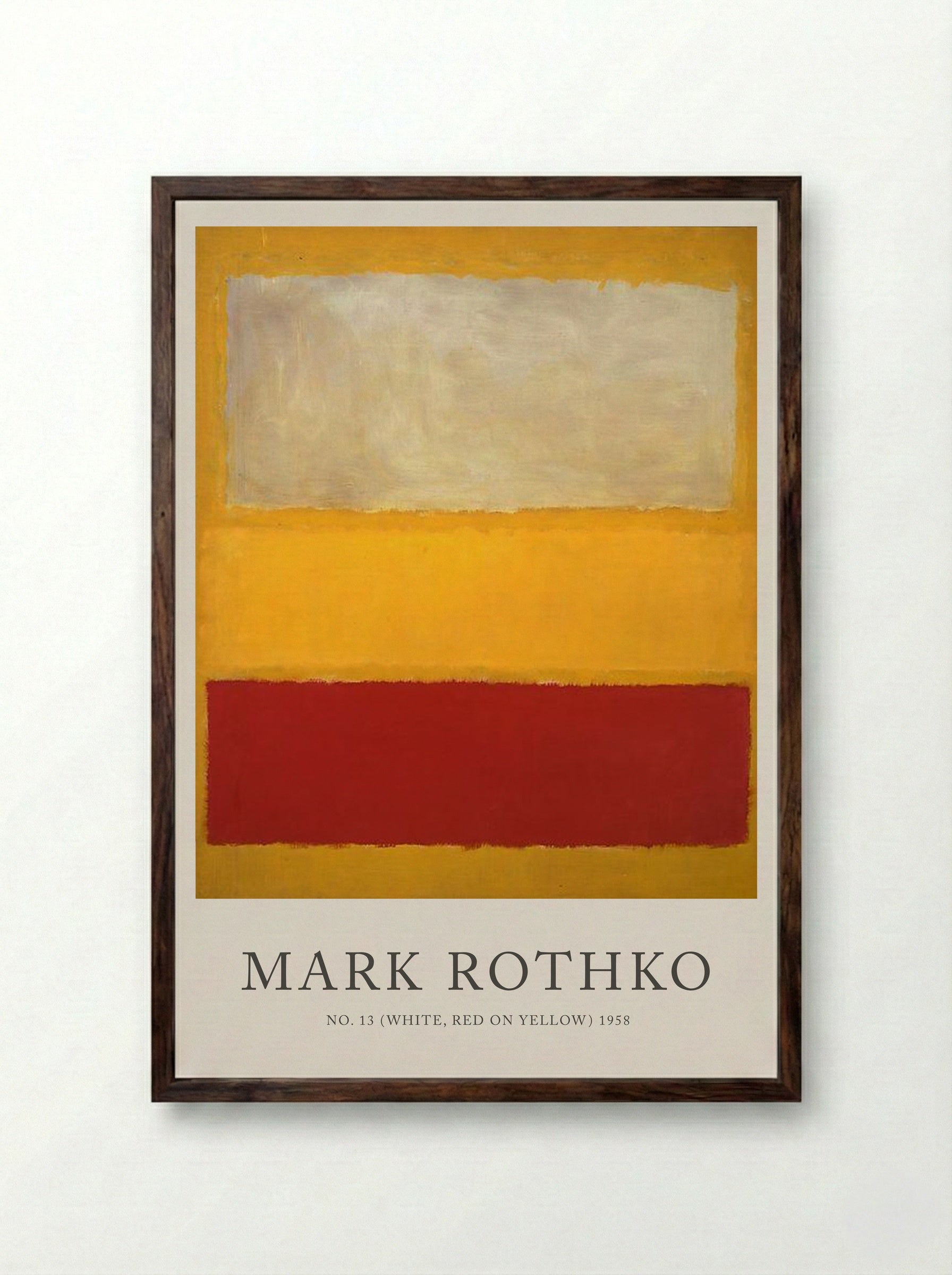 No. 13 (White, Red on Yellow) - Mark Rothko - Framed Print Dark Wood