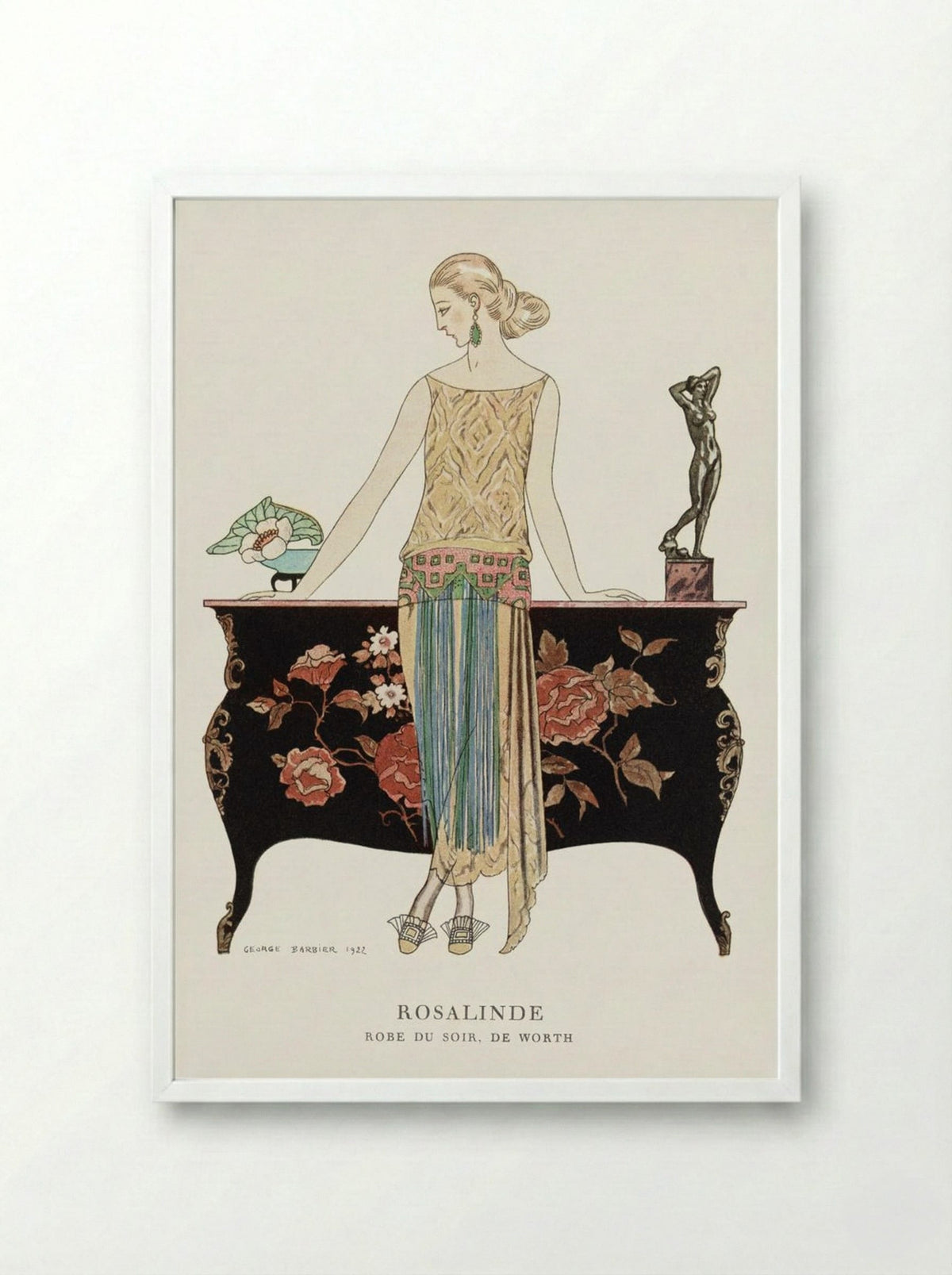 Rosalinde, Robe du Soir, de Worth - George Barbier - Framed Print White