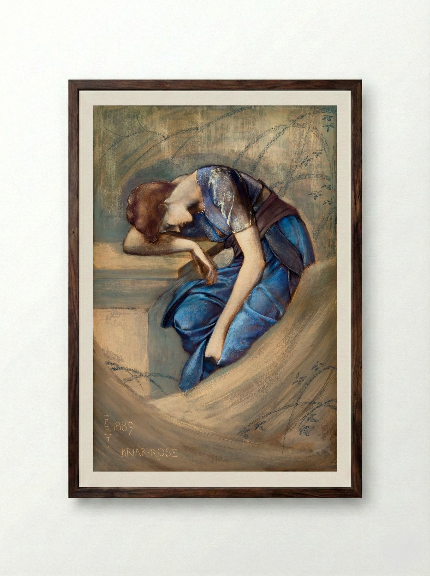 Study for 'The Garden Court' (from The Briar Rose Series) - Sir Edward Burne-Jones - Framed Print Dark Wood