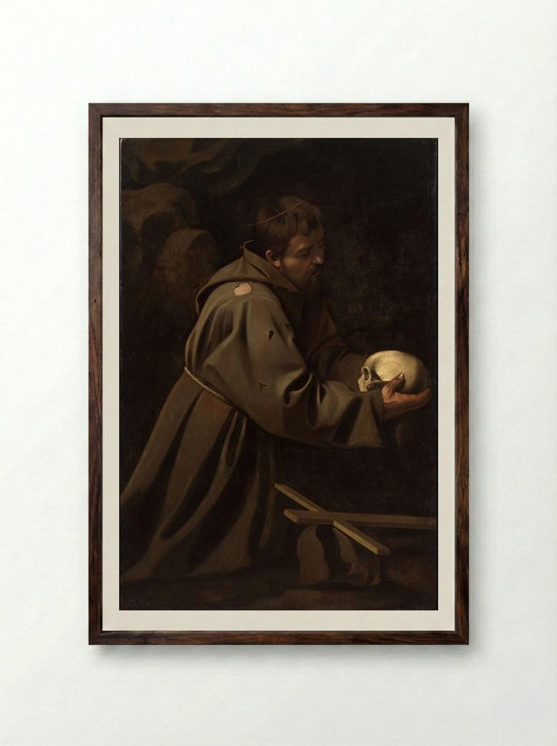 Saint Francis in Prayer - Caravaggio - Framed Print Dark Wood