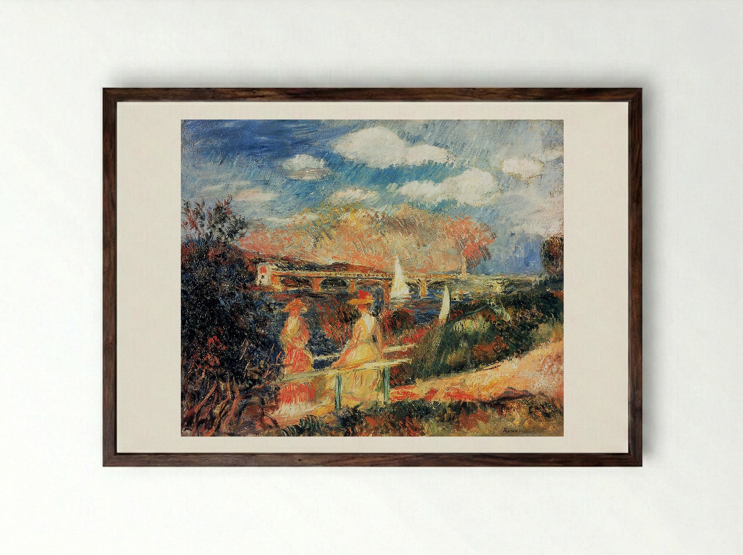 The Banks of the Seine at Argenteuil - Pierre-Auguste Renoir - Framed Print Dark Wood