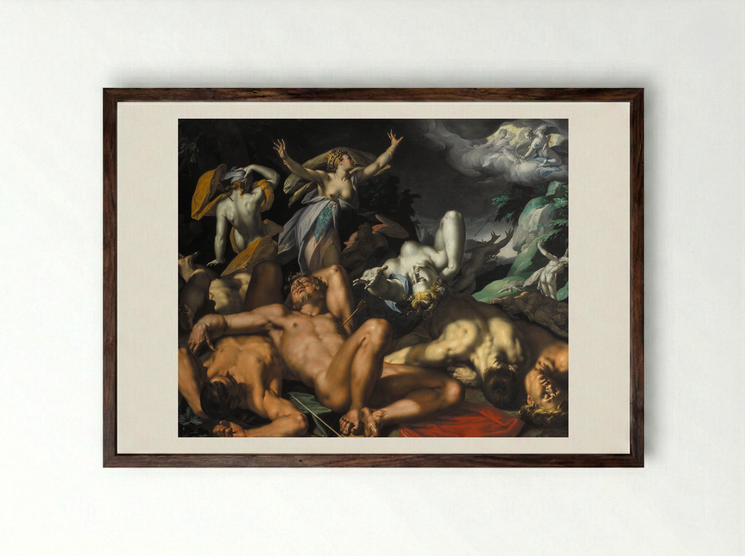 Apollo and Diana Punishing Niobe by Killing her Children - Abraham Bloemaert - Framed Print Dark Wood