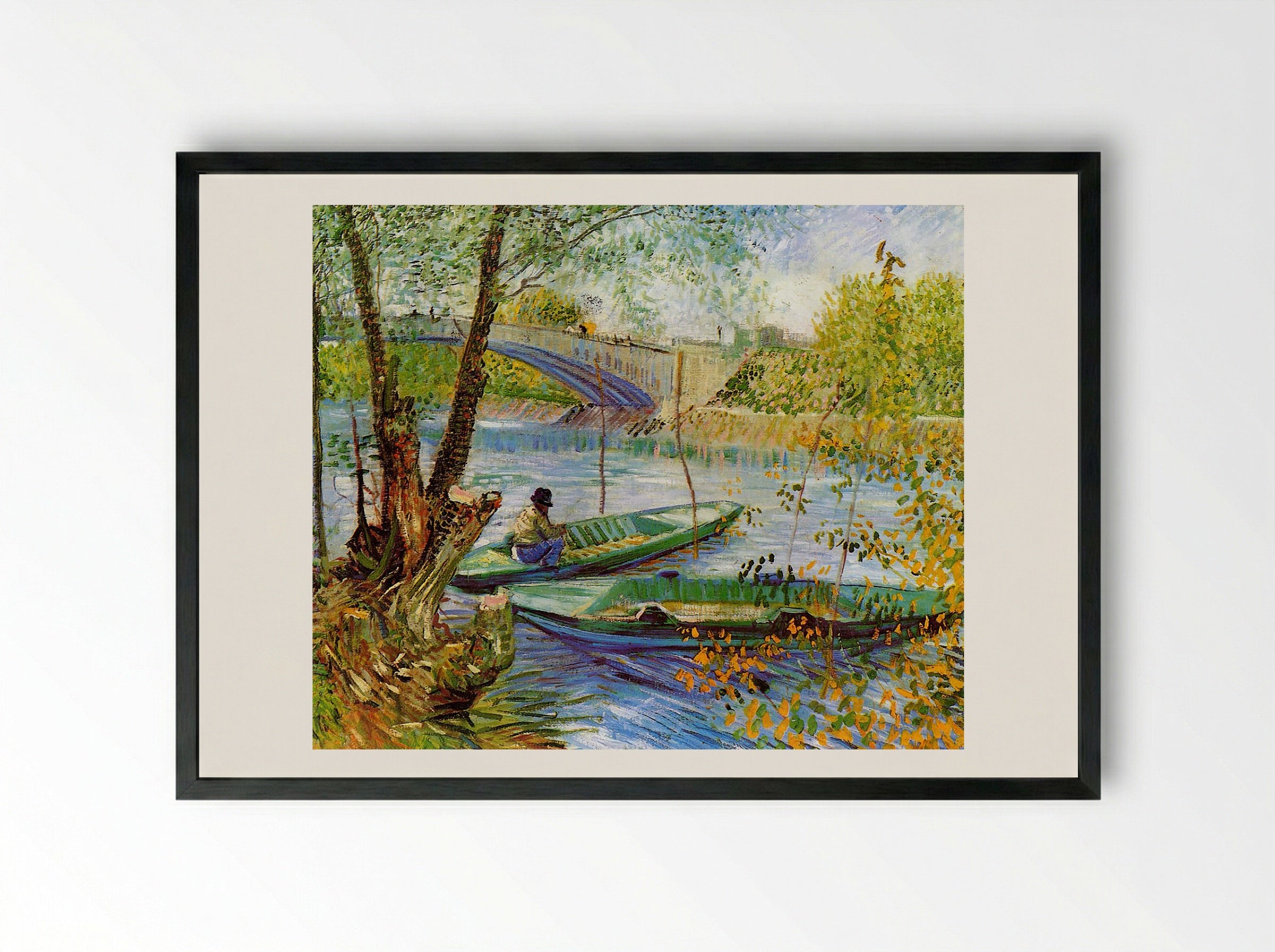 Fishing in Spring, The Bridge at Asnières - Vincent van Gogh - Framed Print Black