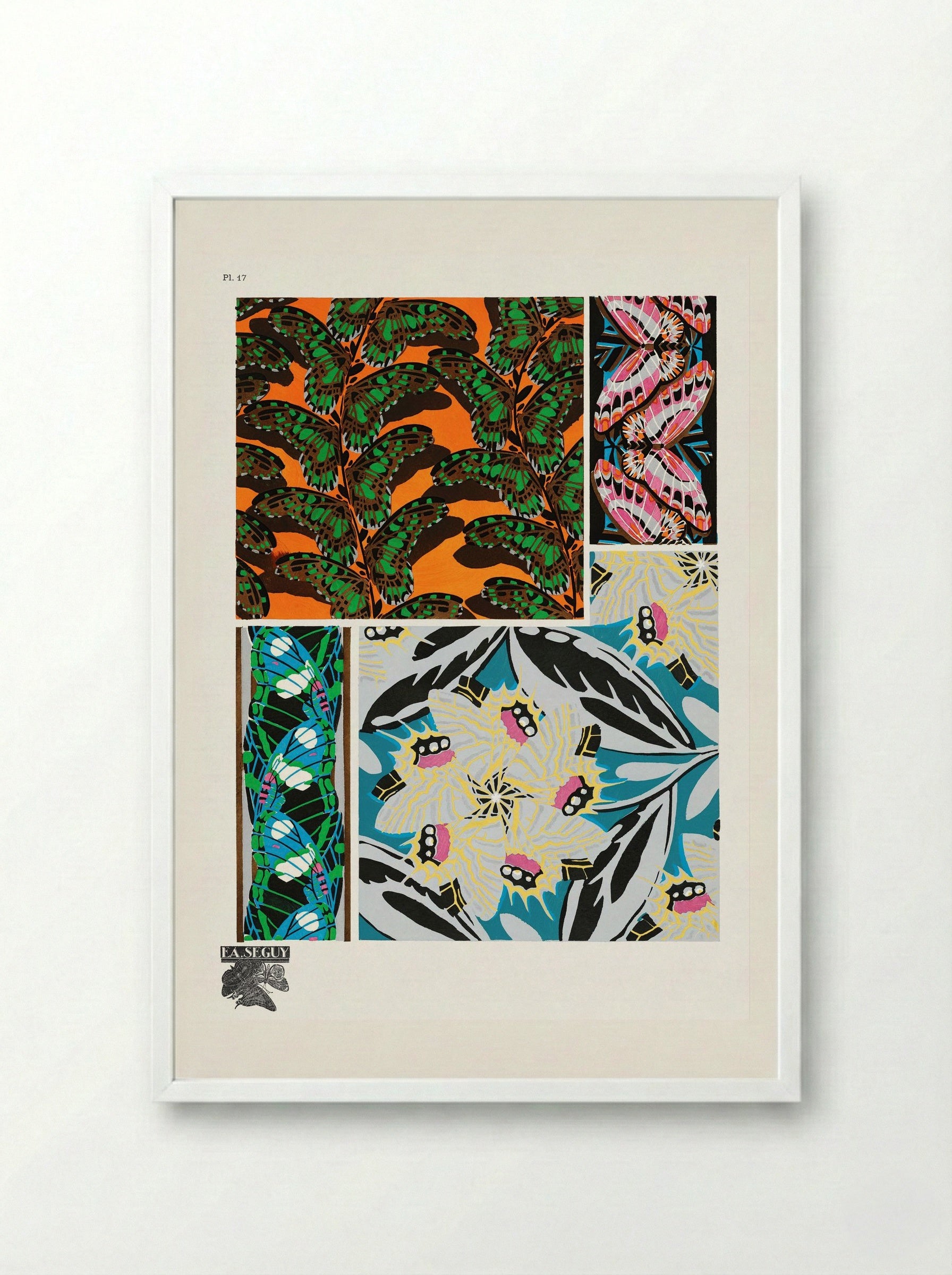 Butterflies Pattern Plate 17 - Émile-Allain Séguy - Framed Print White