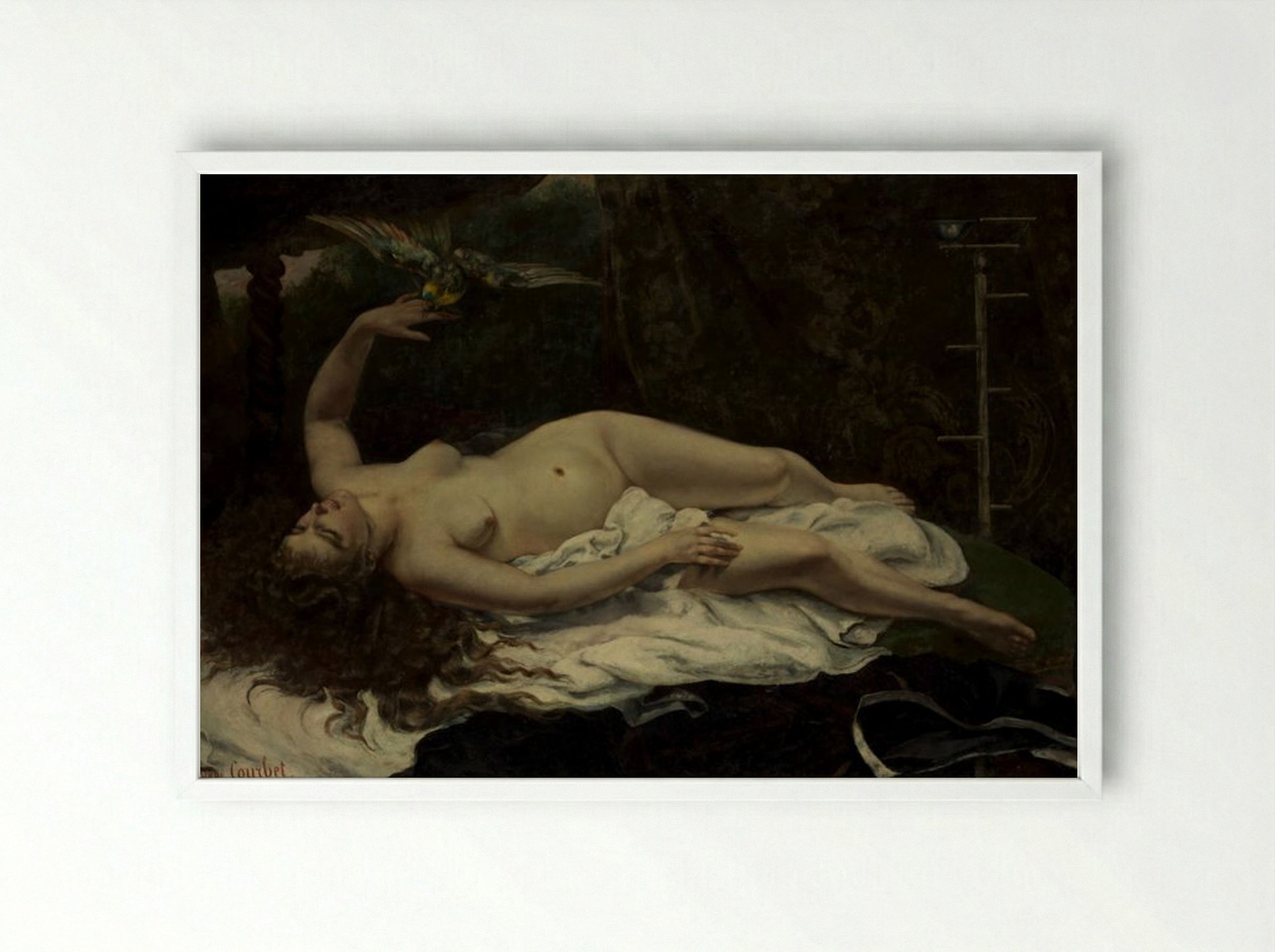 Woman with a Parrot - Gustave Courbet - Framed Print White