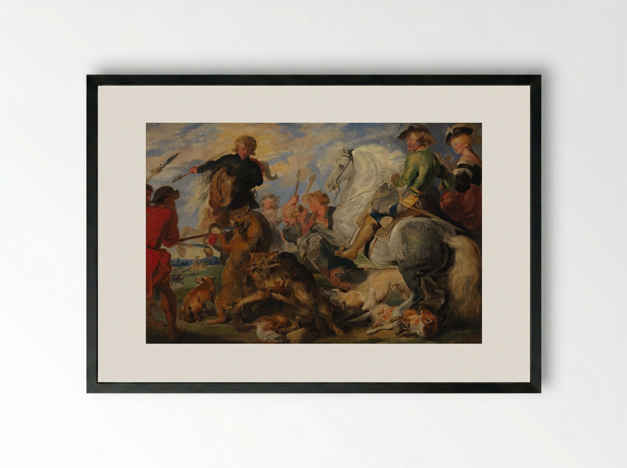Copy after Rubens's Wolf and Fox Hunt - Peter Paul Rubens - Framed Print Black