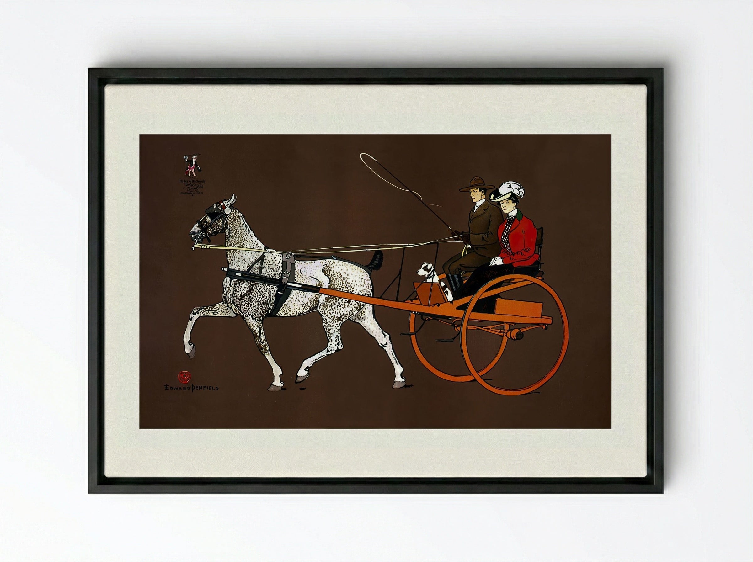 Couple in a Carriage - Edward Penfield - Framed Canvas Black