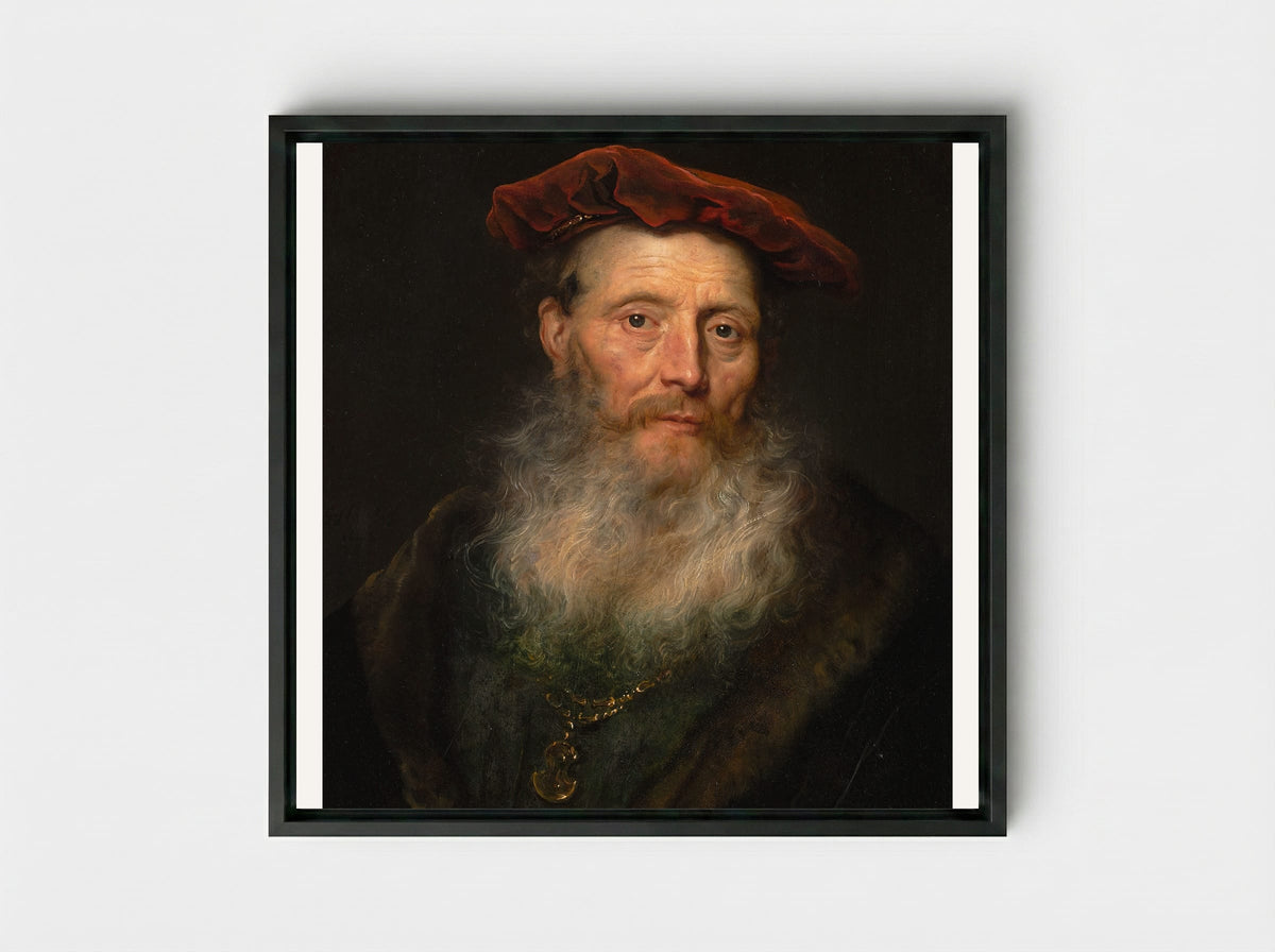 Bearded Man with a Velvet Cap - Govert Flinck - Framed Canvas Black