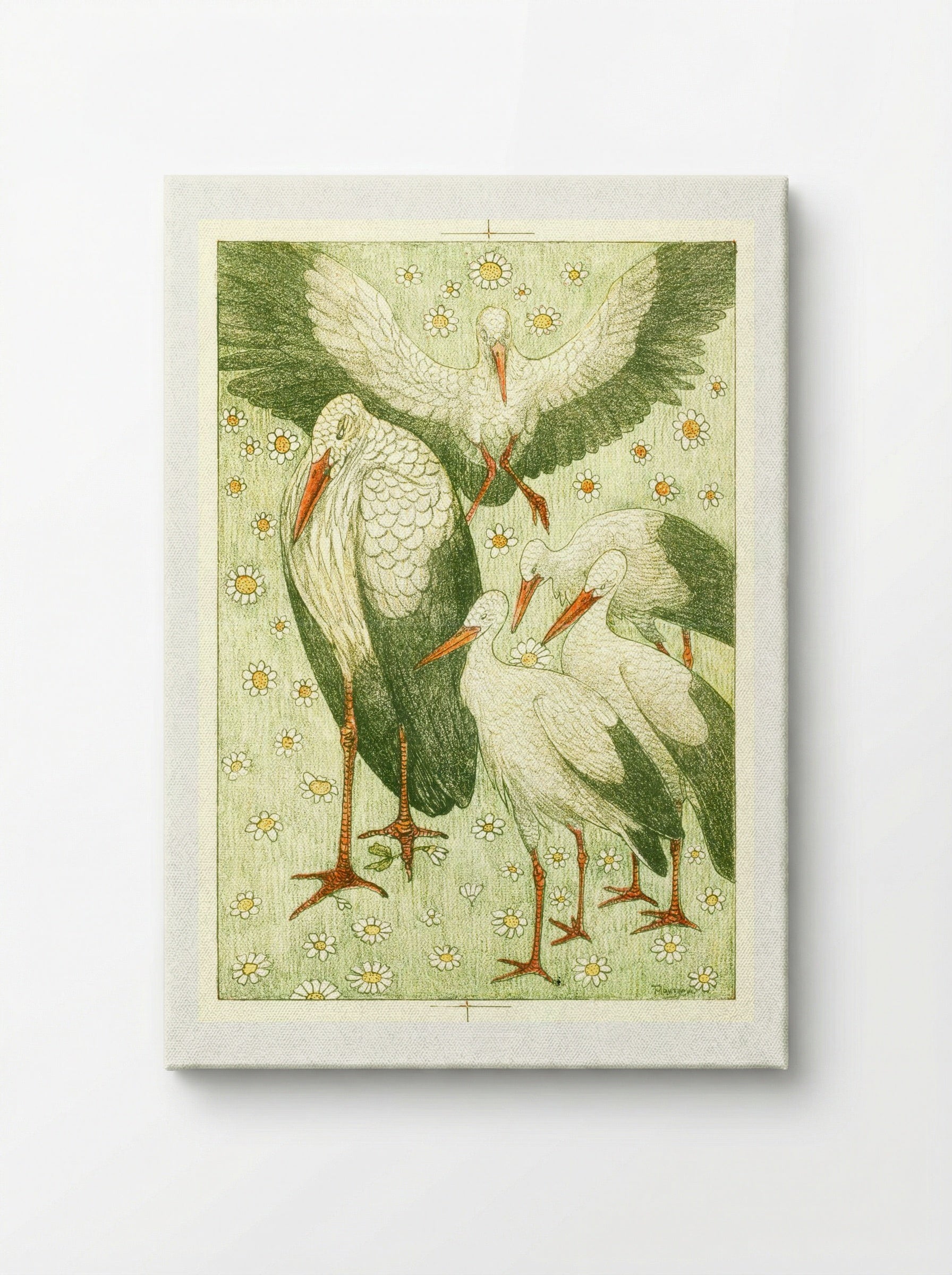 Vijf ooievaars in een wei (Five Storks in a Meadow) - Theo van Hoytema - Canvas