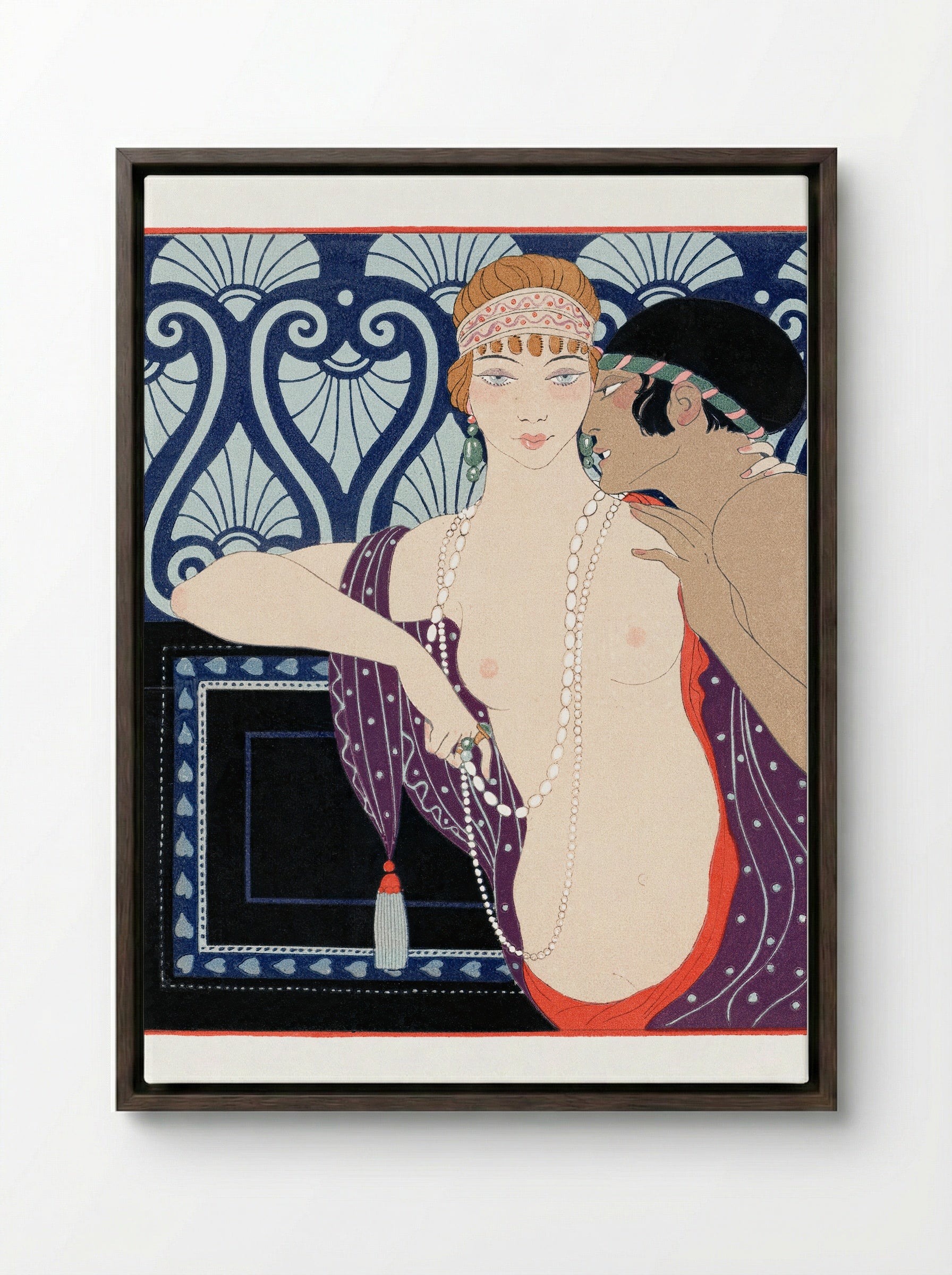 Les Trois Beautés de Mnasidika - George Barbier - Framed Canvas Dark Wood