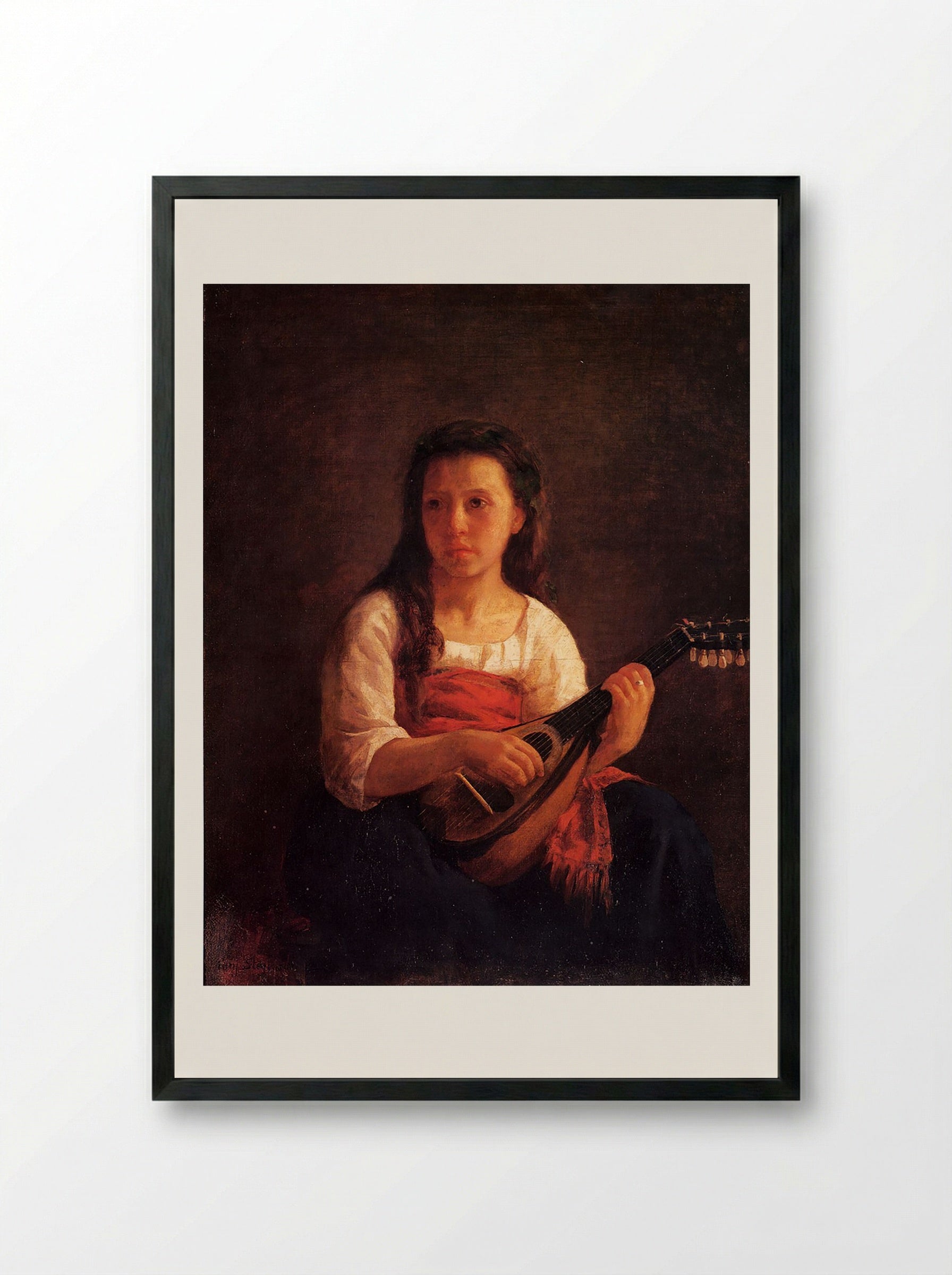 The Mandolin Player - Henri Lehmann - Framed Print Black