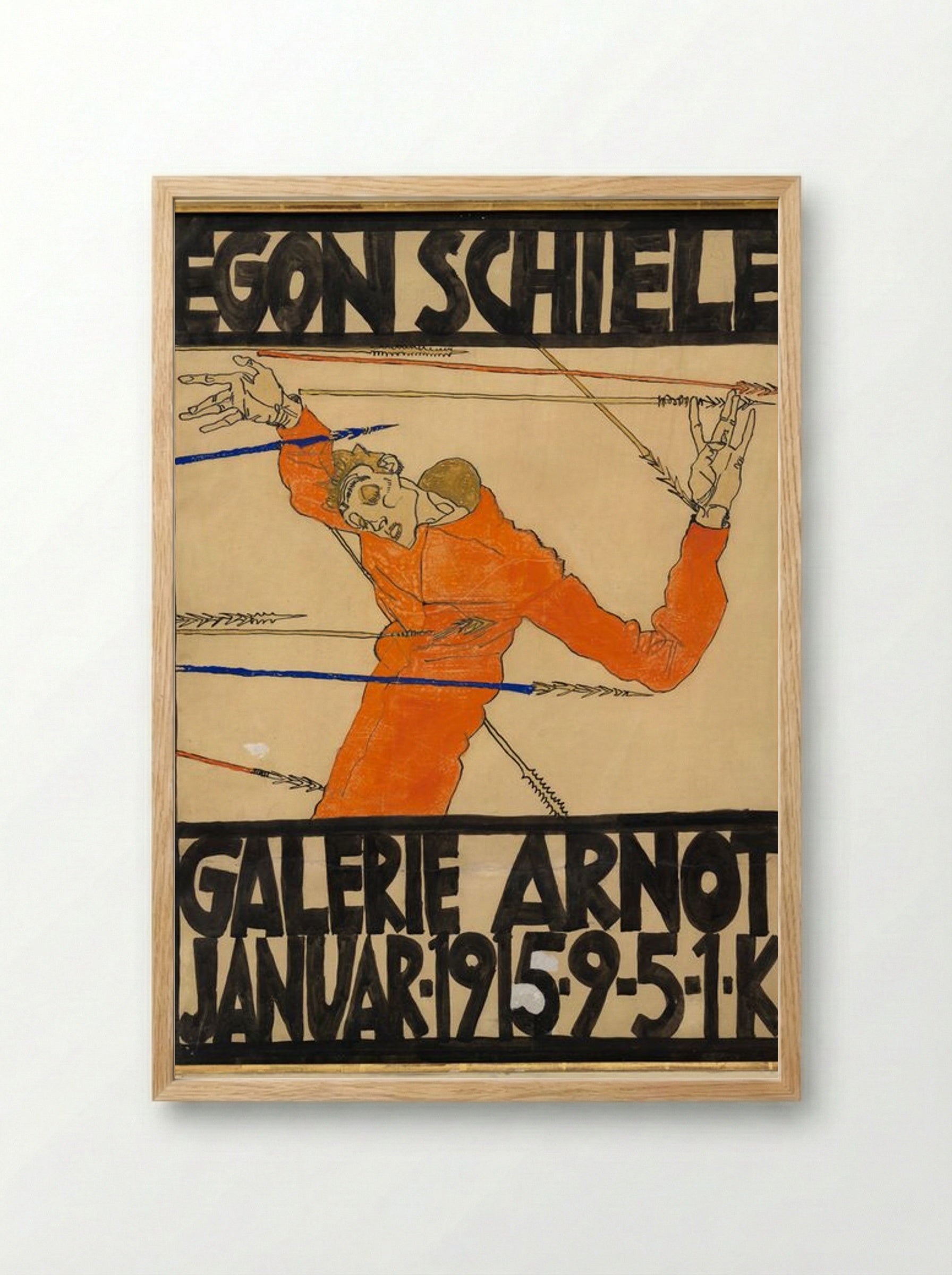 Plakat der Egon Schiele-Ausstellung in der Galerie Arnot - Egon Schiele - Framed Print Wood